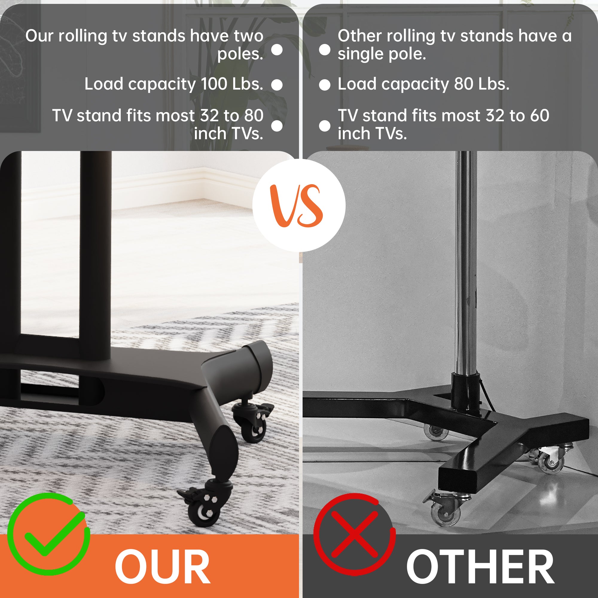 32–80 inch Universal Swivel TV Stand for for home sports and fitness