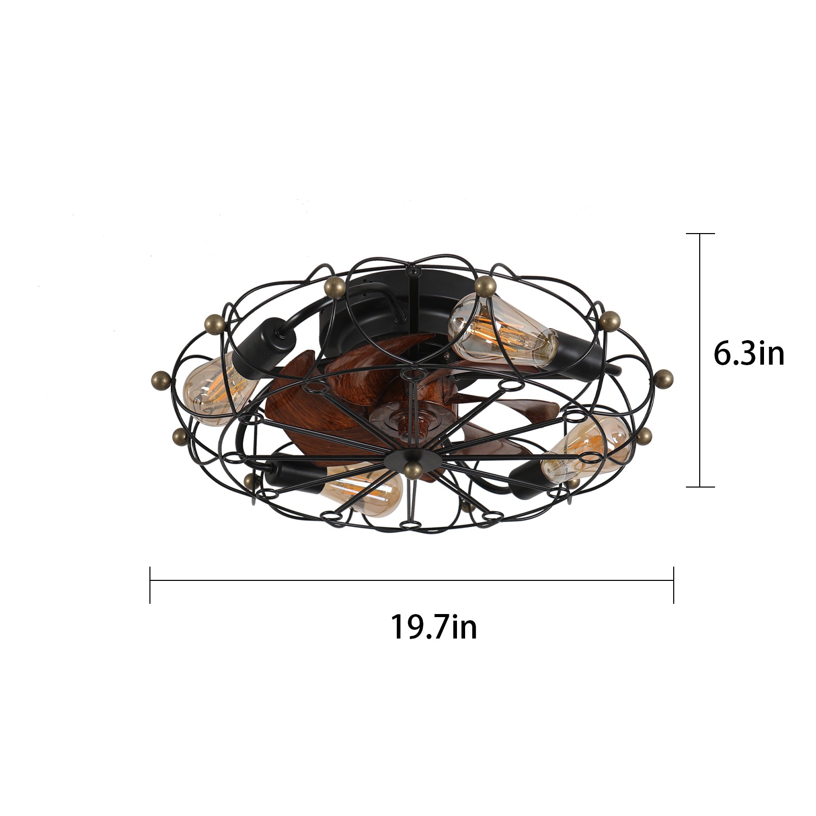 Low Profile Caged Ceiling Fan with Light and Remote - 20 Inch Industrial Flush Mount Fan