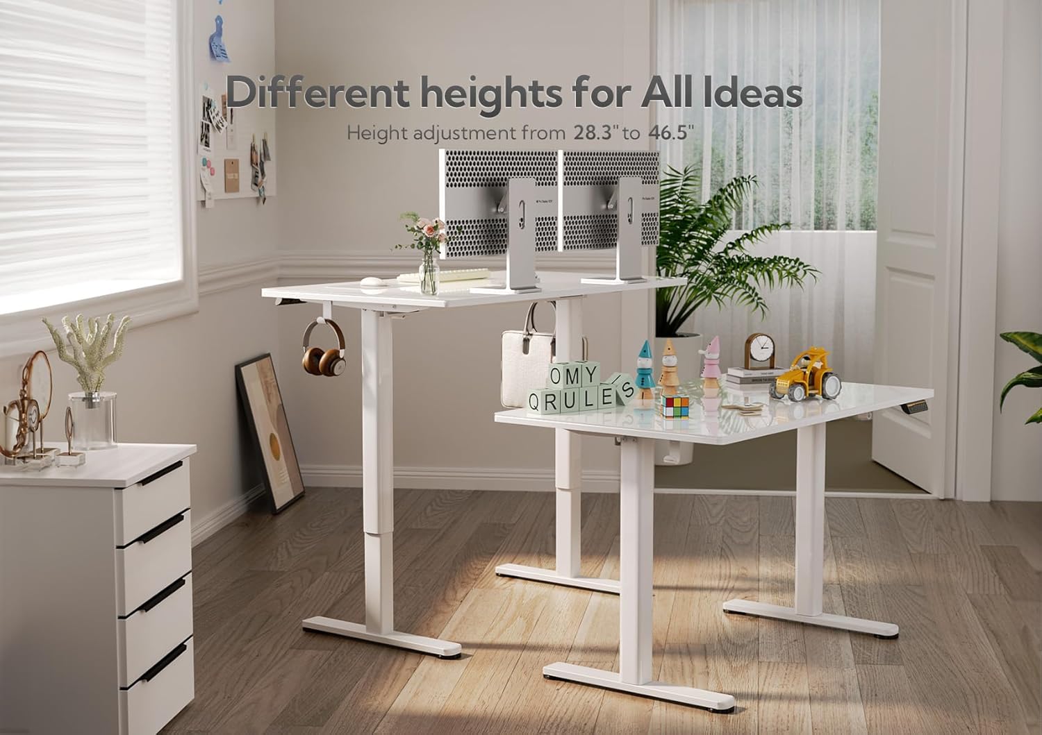 48" Electric Standing Desk with White Glass Top - Quick Assembly, Height Adjustable, T-Shape Base