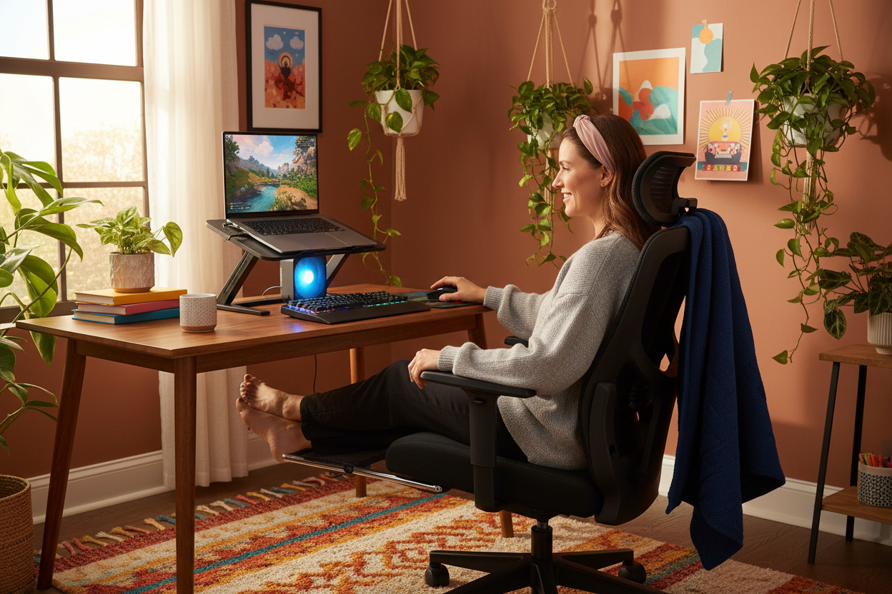 American Woman Gaming Ergonomic Setup