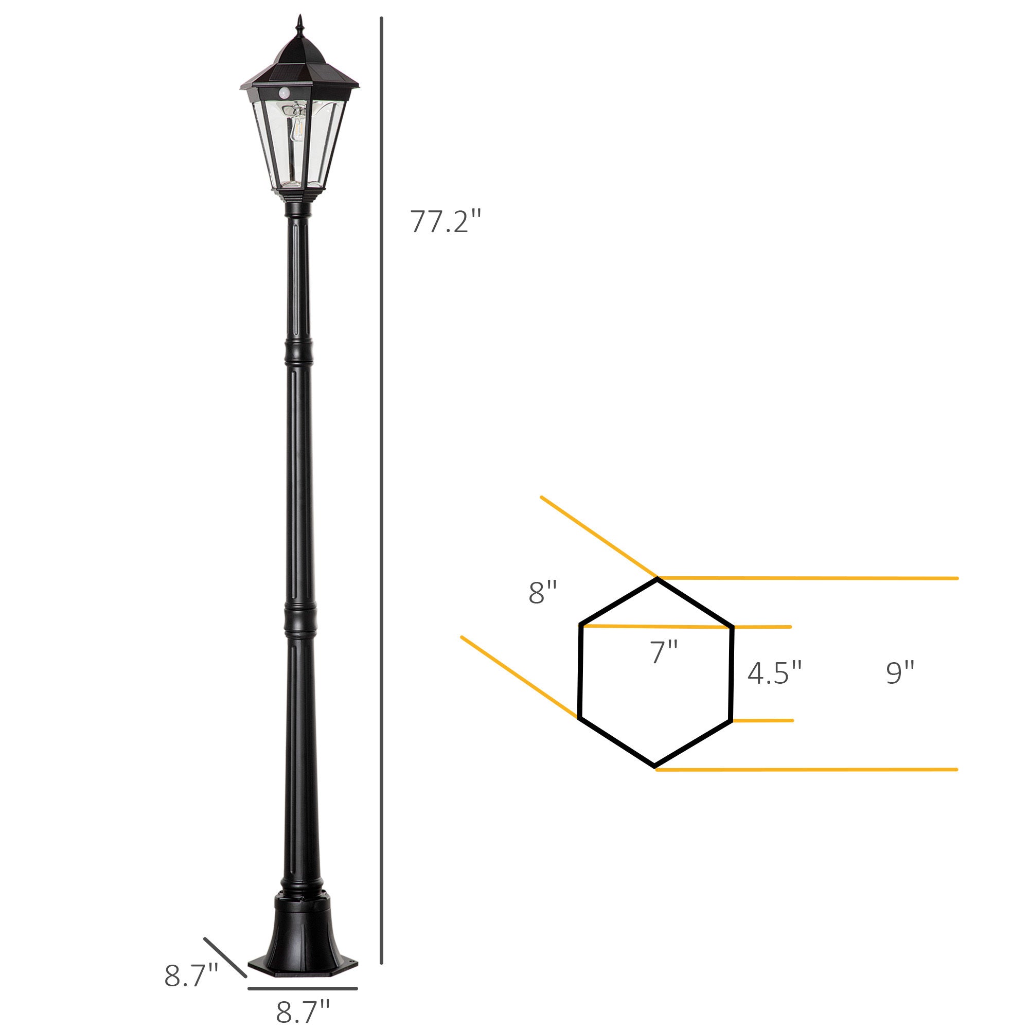 77" Solar Lamp Post Light - 18 LED Outdoor Street Lamp with Motion Sensor PIR