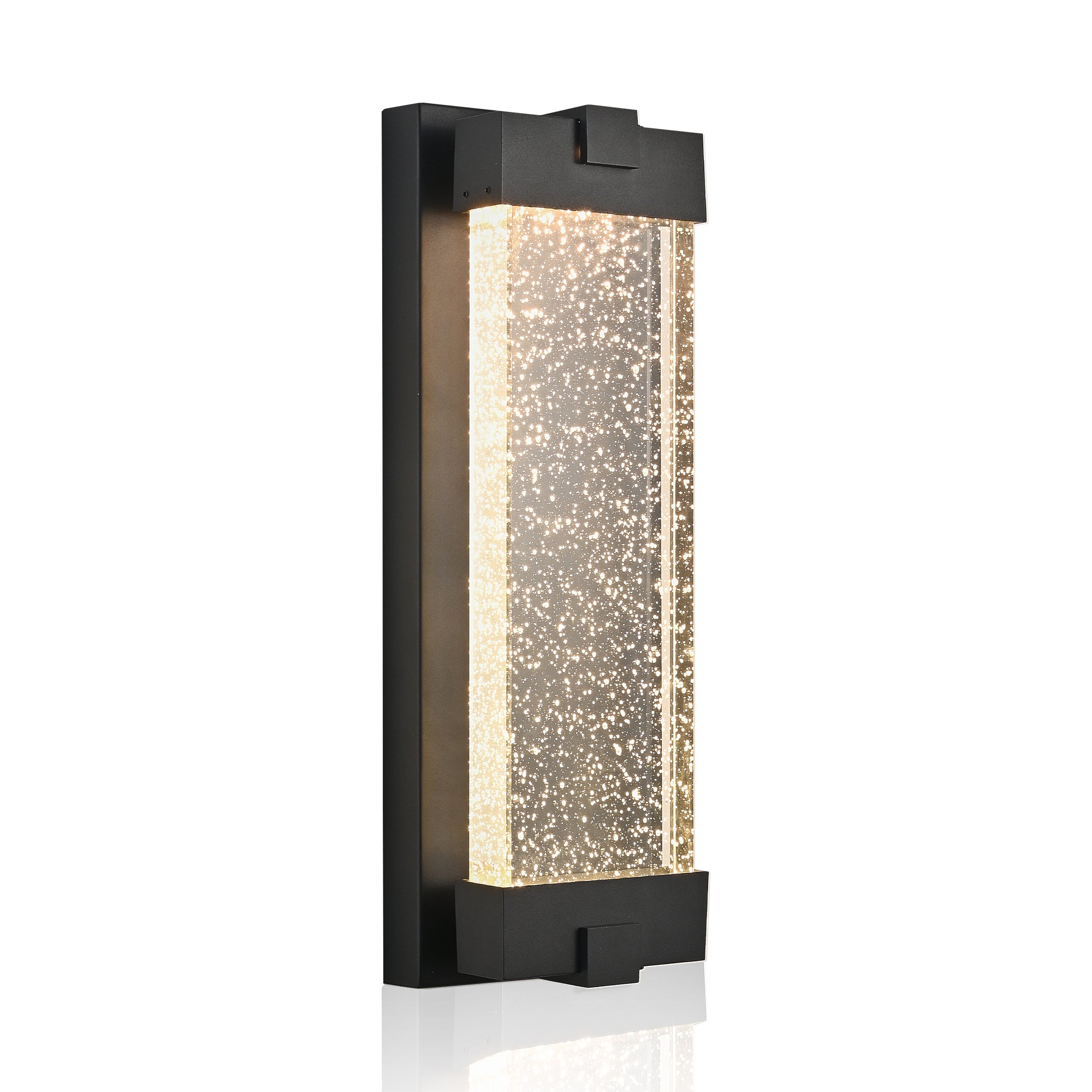 Black Aluminum Finish Outdoor Wall Light with Bubble Crystal Glass 3000K Warm Light