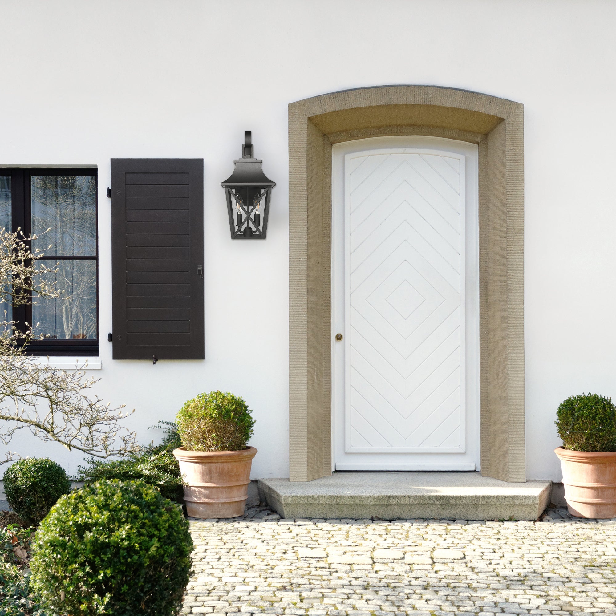 Black Outdoor Wall Lantern 2-Pack - Large Modern Porch Light with Glass Shade