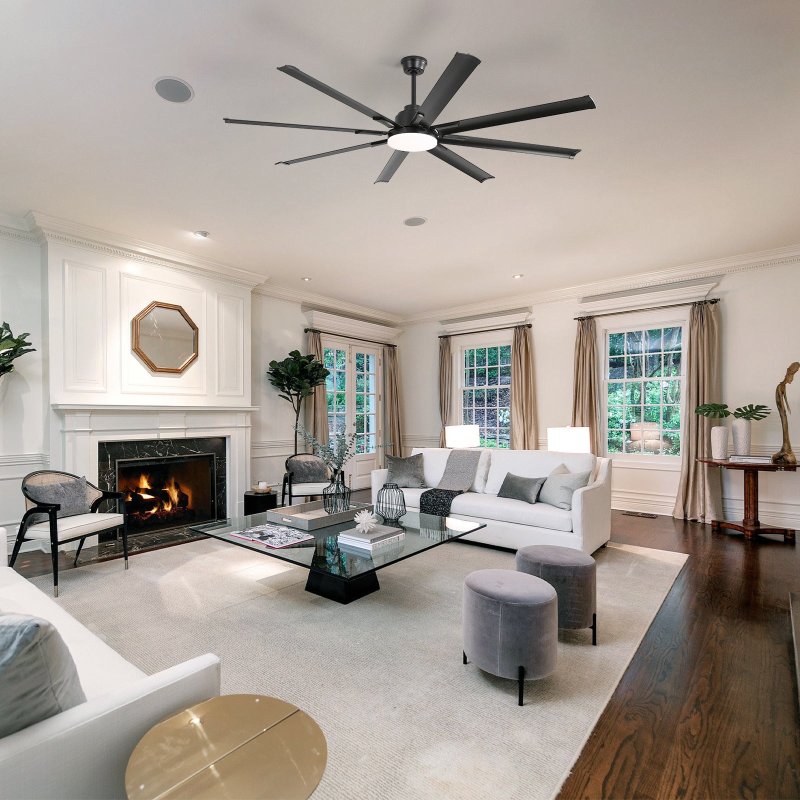 72 Inch Large Ceiling Fan with Remote Control - DC Motor Smart Fan for Living Room, 6 Speed Black Modern Design