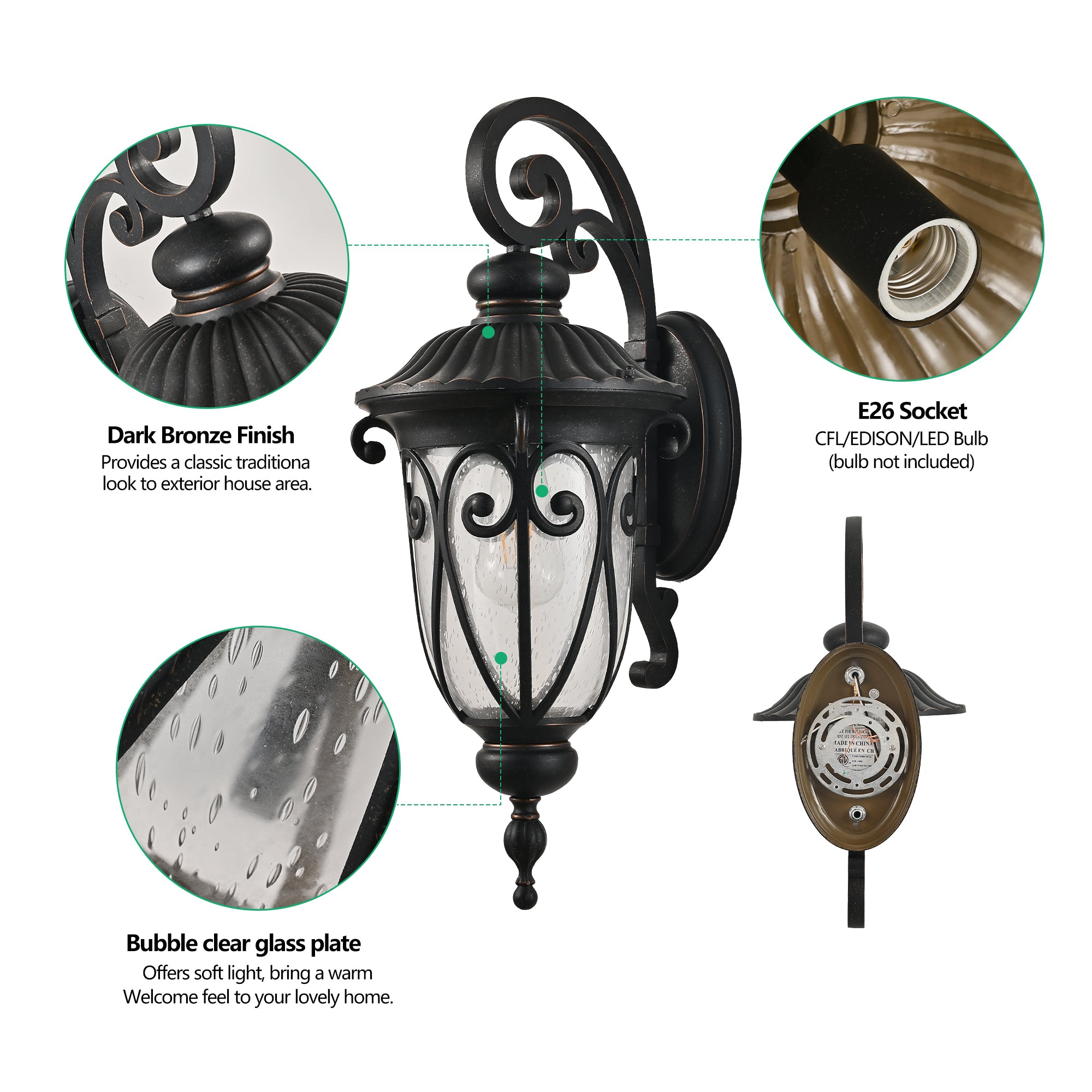 Black Vintage Wall Sconce with Bubble Glass