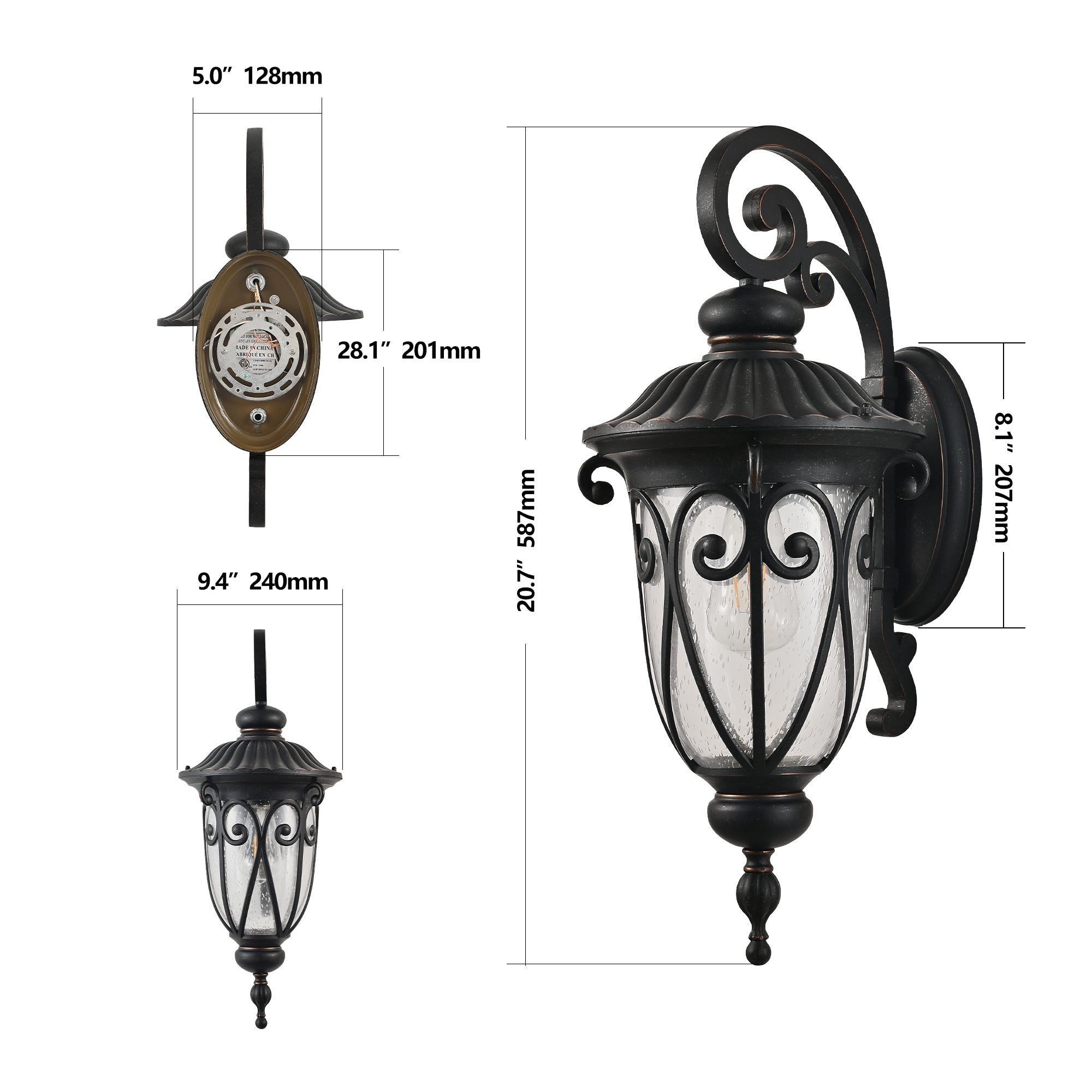 Black Vintage Wall Sconce with Bubble Glass