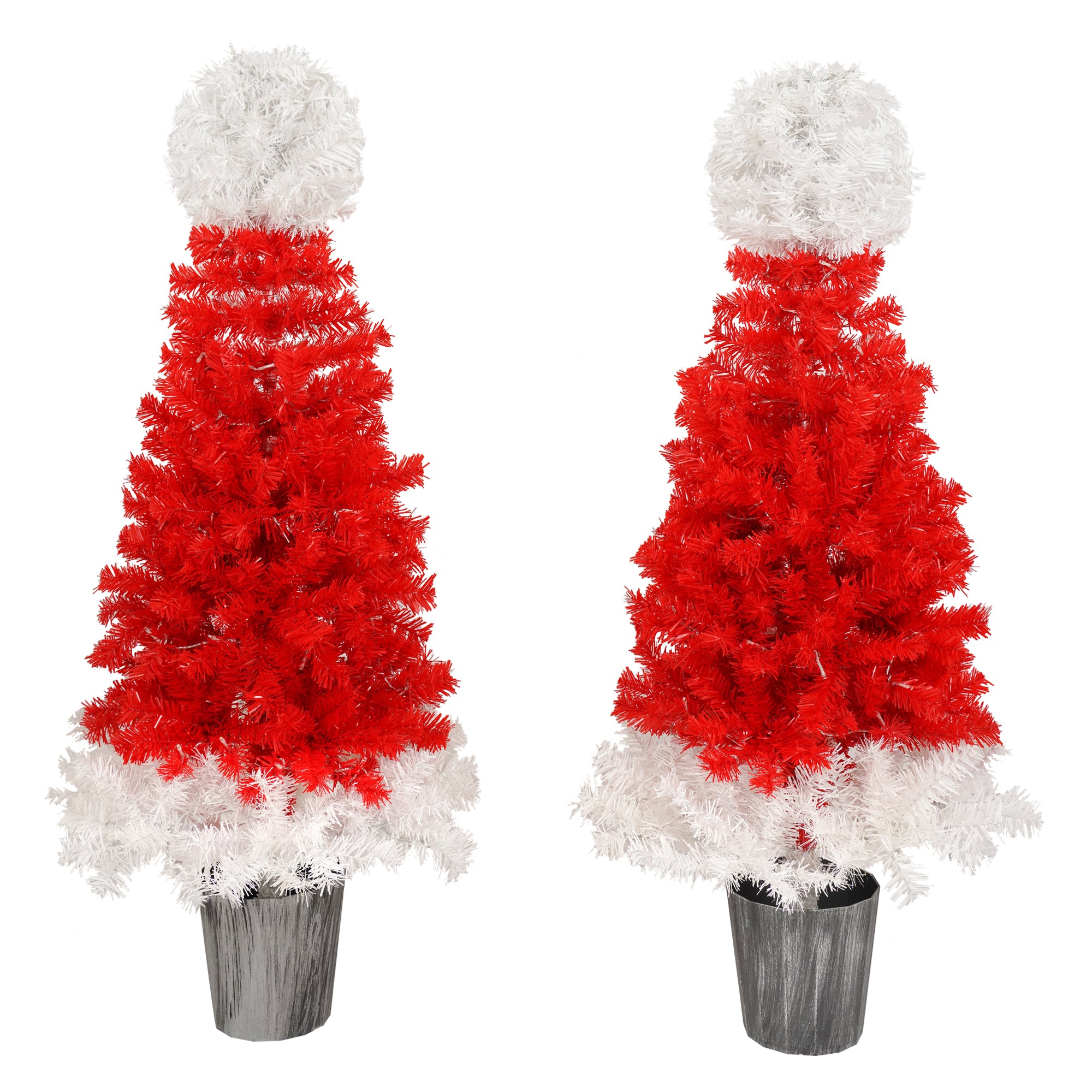 Lighted Santa Hat Style Christmas Tree Set of 2, 4ft Artificial Tree