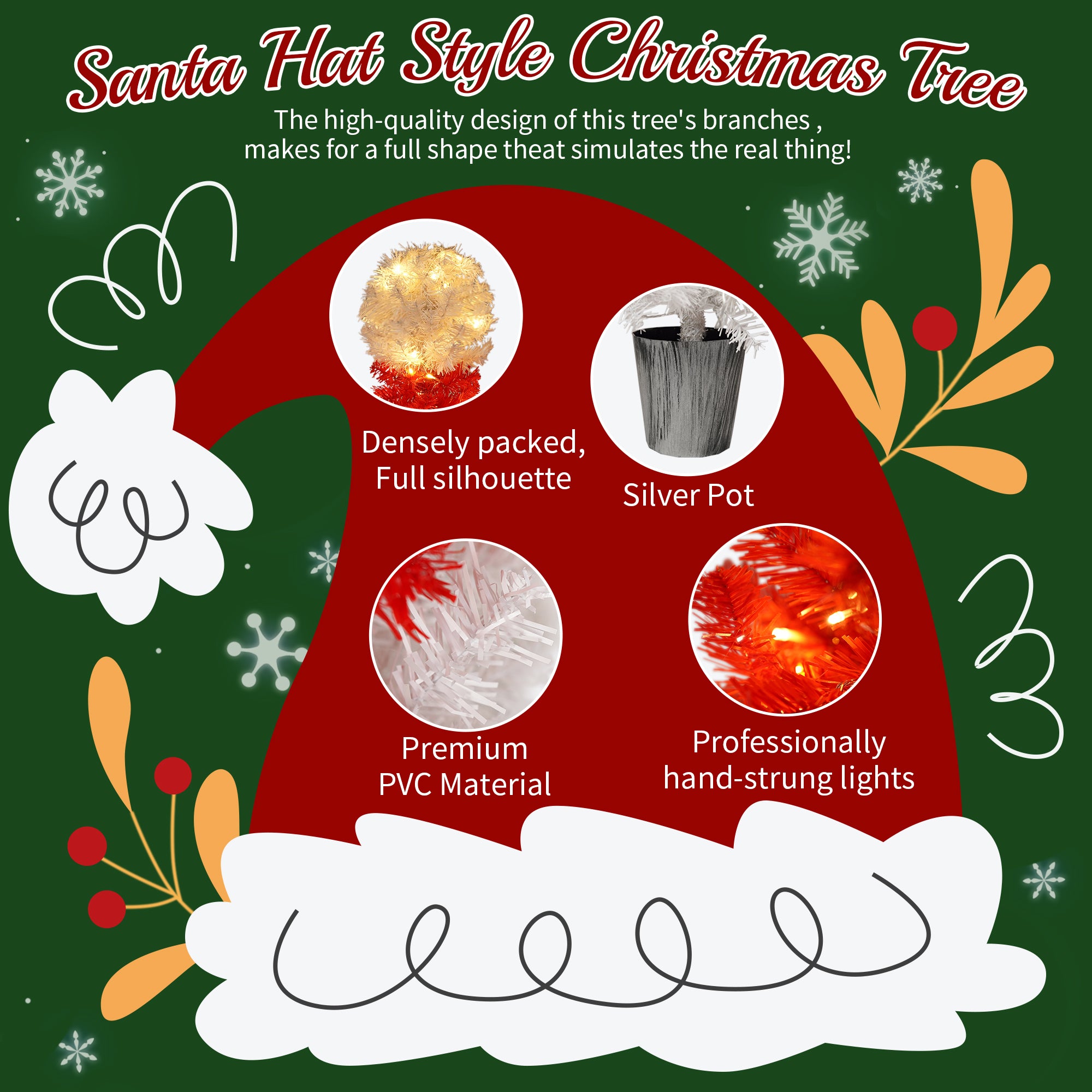 Lighted Santa Hat Style Christmas Tree Set of 2, 4ft Artificial Tree