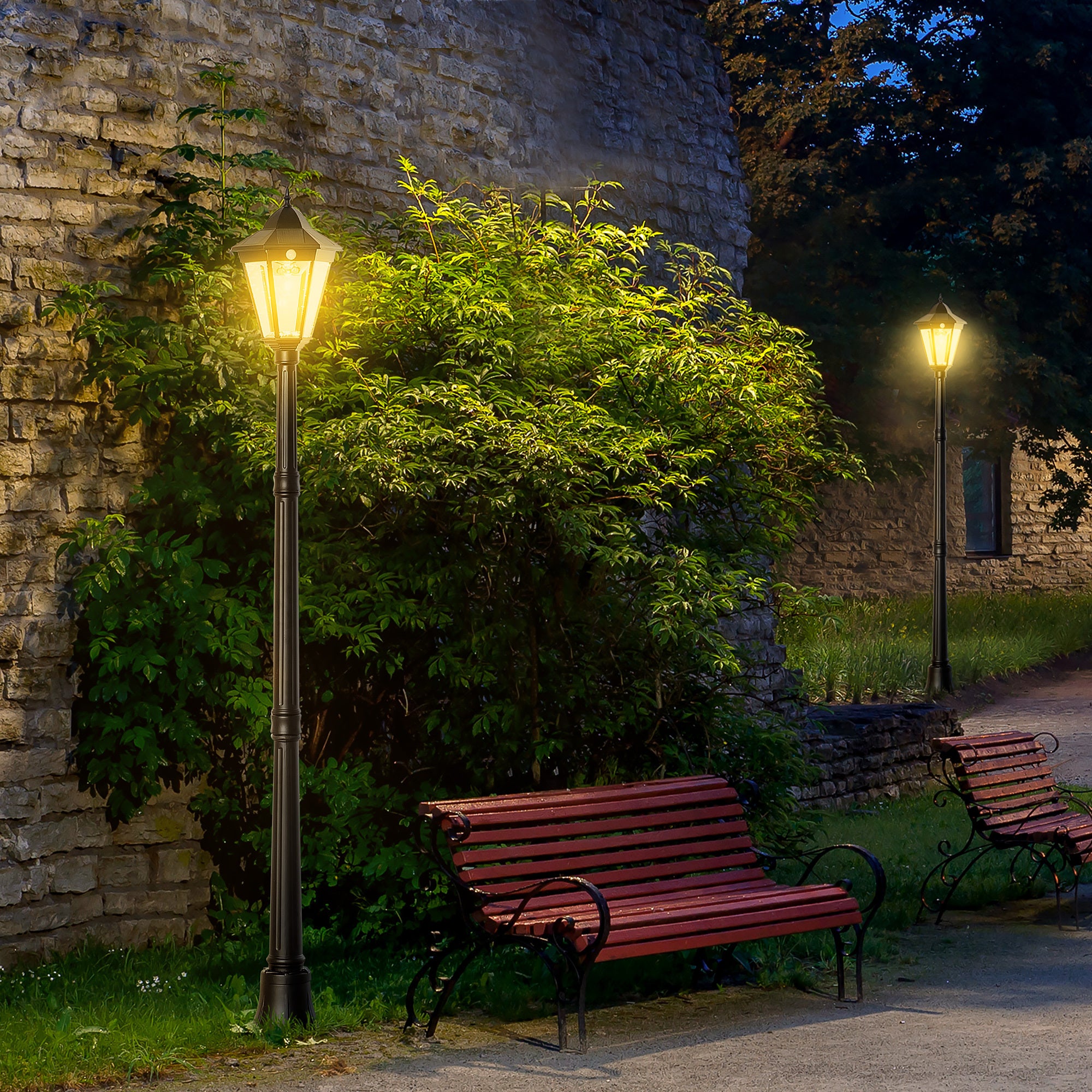 77" Solar Lamp Post Light - 18 LED Outdoor Street Lamp with Motion Sensor PIR