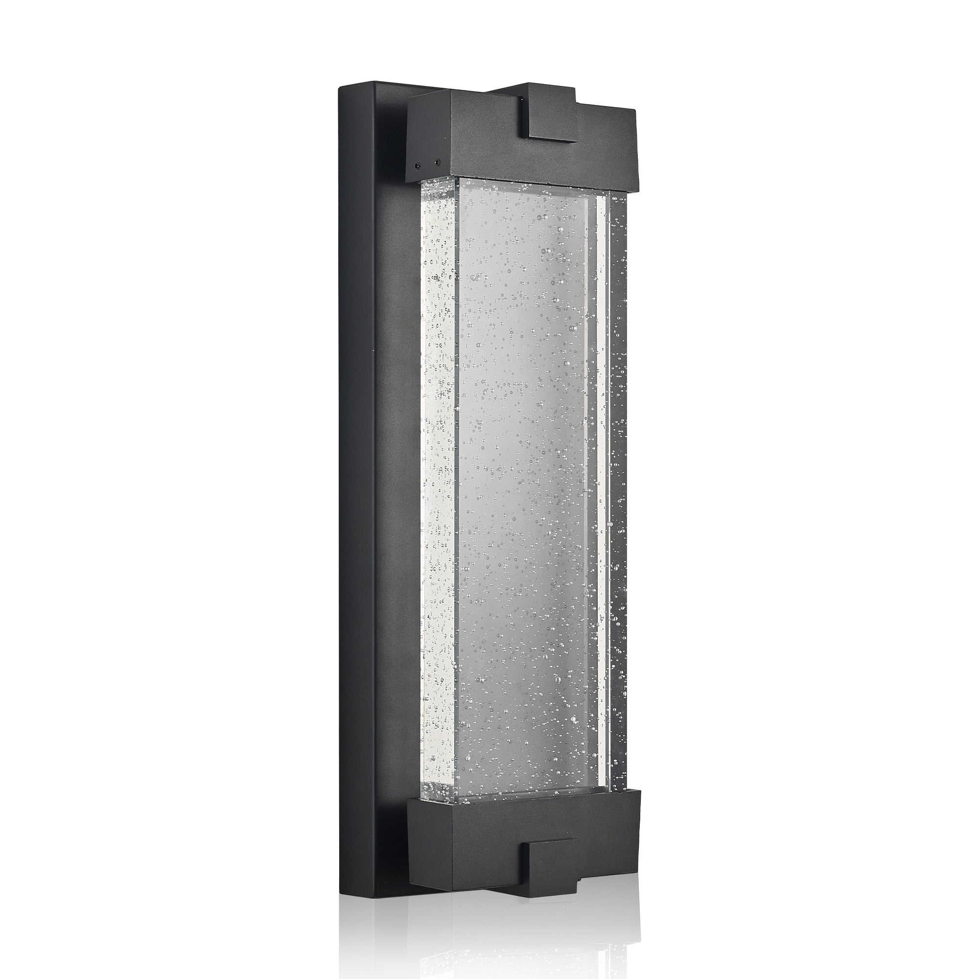 Black Aluminum Finish Outdoor Wall Light with Bubble Crystal Glass 3000K Warm Light