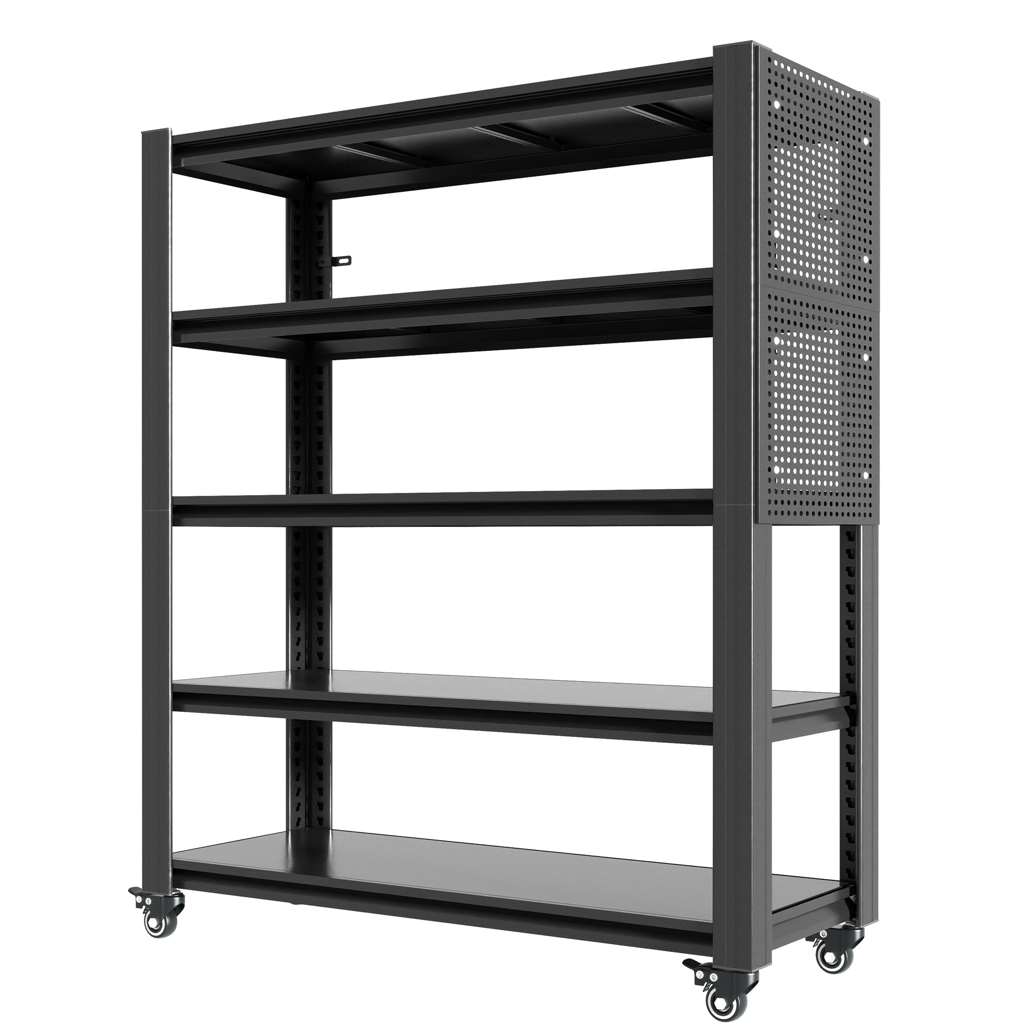 Heavy Duty Metal Shelving Unit with Pegboard & Wheels - 18"D x 47.2"W x 78"H Black Storage Rack