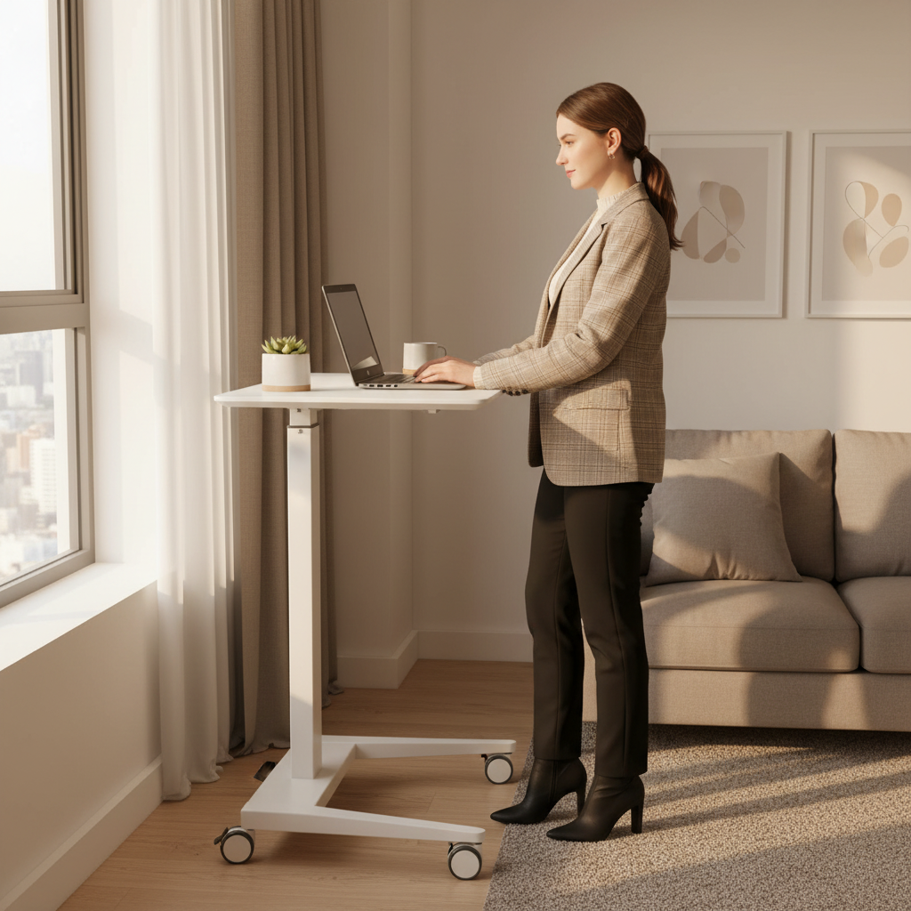 Professional woman using standing desk