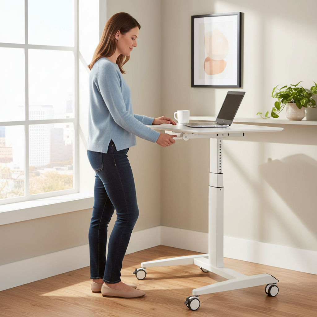 Remote worker adjusting desk
