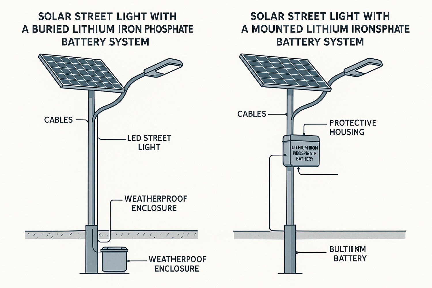 Solar Lights Wiki: Comparing Buried and Mounted Lithium Iron Phosphate Batteries for Solar Street Lighting