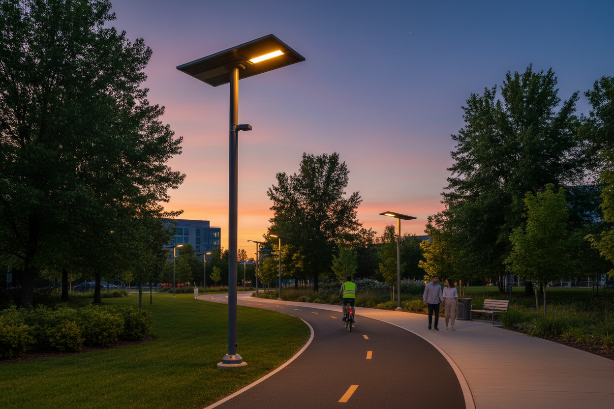 Solar-Powered Street Lights for Bike Paths and Walkways: A Safe and Eco-Friendly Lighting Solution in North America