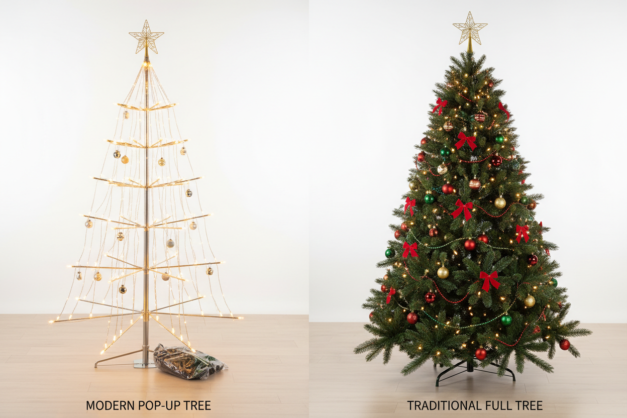 Ultimate Space-Saving 6FT Pop-Up Christmas Tree with 150 LED Lights vs 6ft Artificial Christmas Tree