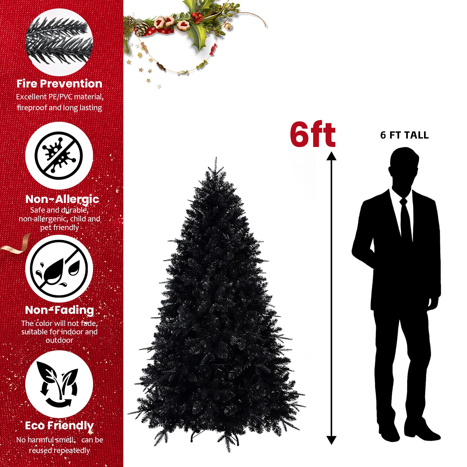 8ft Pre-Lit Black Christmas Tree