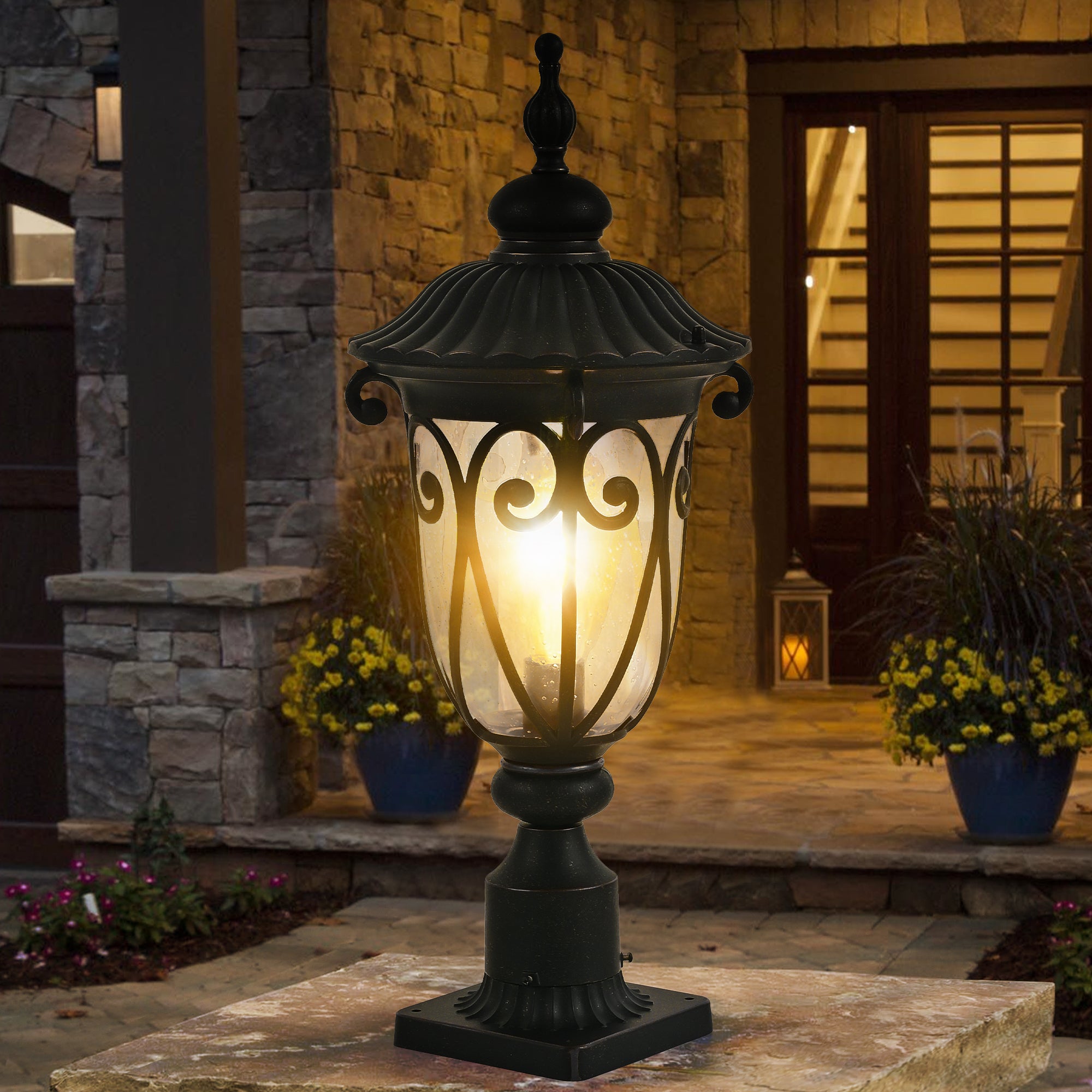 24" Aluminium Vintage Black Outdoor Post Lantern 1 Light