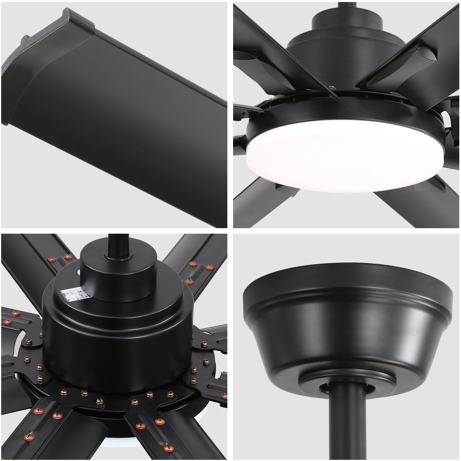 72 Inch Large Ceiling Fan with Remote Control - DC Motor Smart Fan for Living Room, 6 Speed Black Modern Design