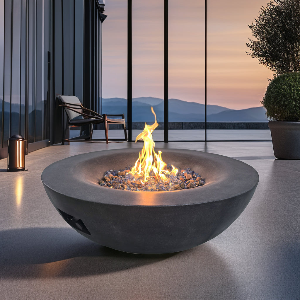 2024 New Arrivals 42 Inch Outdoor Concrete Stylish Dark Gray Propane Luxury Gas Fire Pit