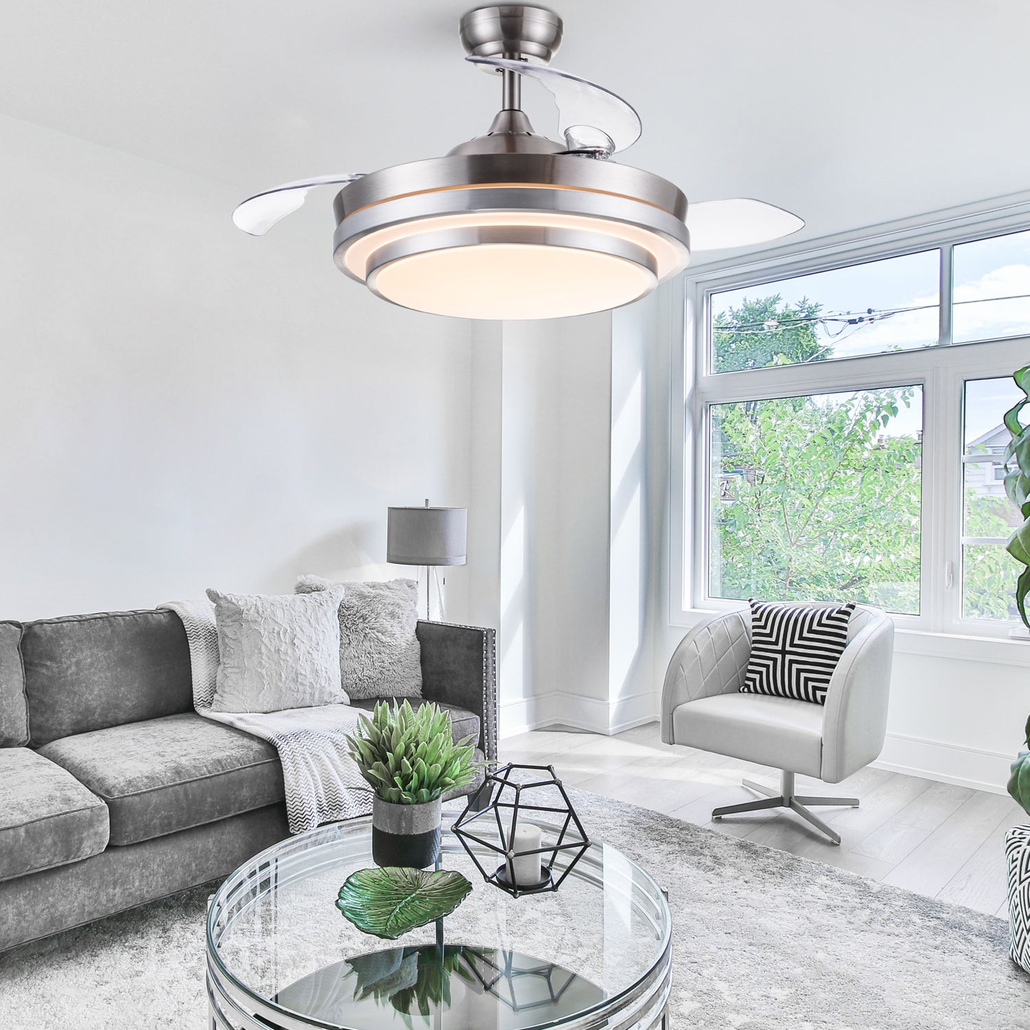 Ventilador de techo retráctil de 42 pulgadas con control remoto y luz LED