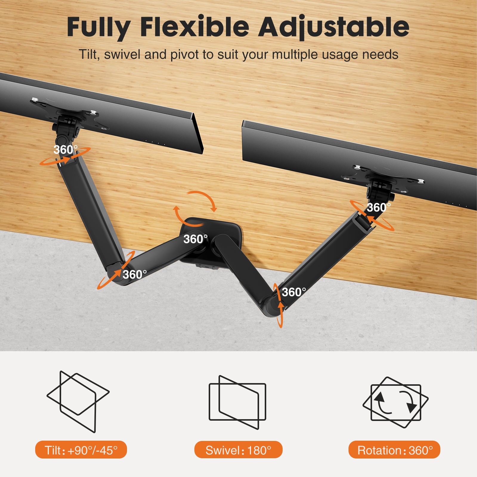 Dual monitor gas spring monitor mount 13-32 inch, 17.6 LBS