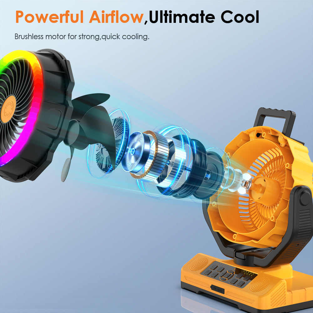 Rackora Pro F31 Rechargeable Fan 5-in-1 with Light, Speaker & Power Bank