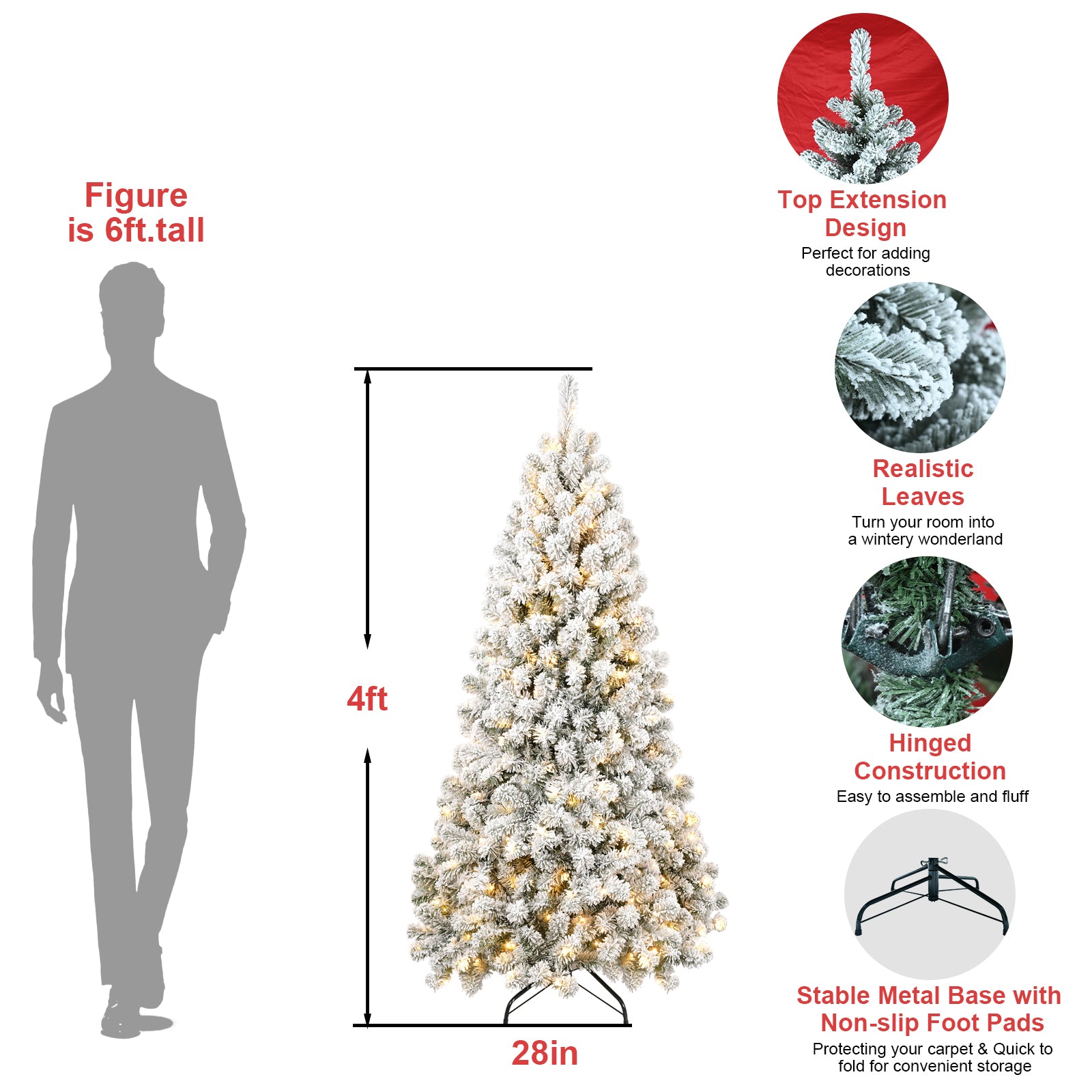 6FT Pre-lit Flocked Christmas Tree with 760 Memory Wire Tips