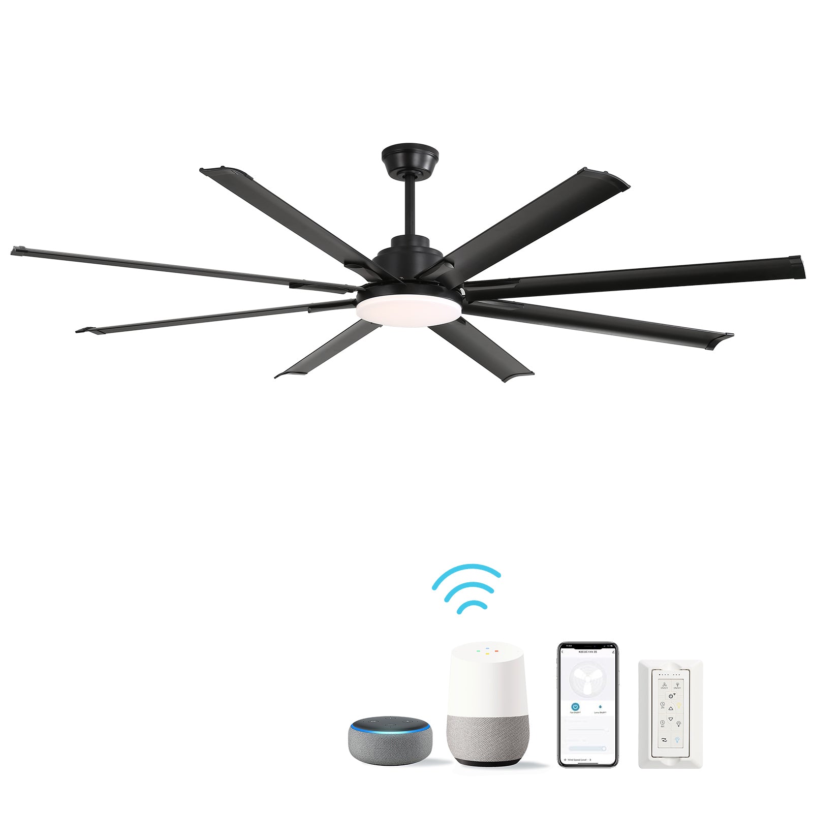 72 Inch Large Ceiling Fan with Remote Control - DC Motor Smart Fan for Living Room, 6 Speed Black Modern Design
