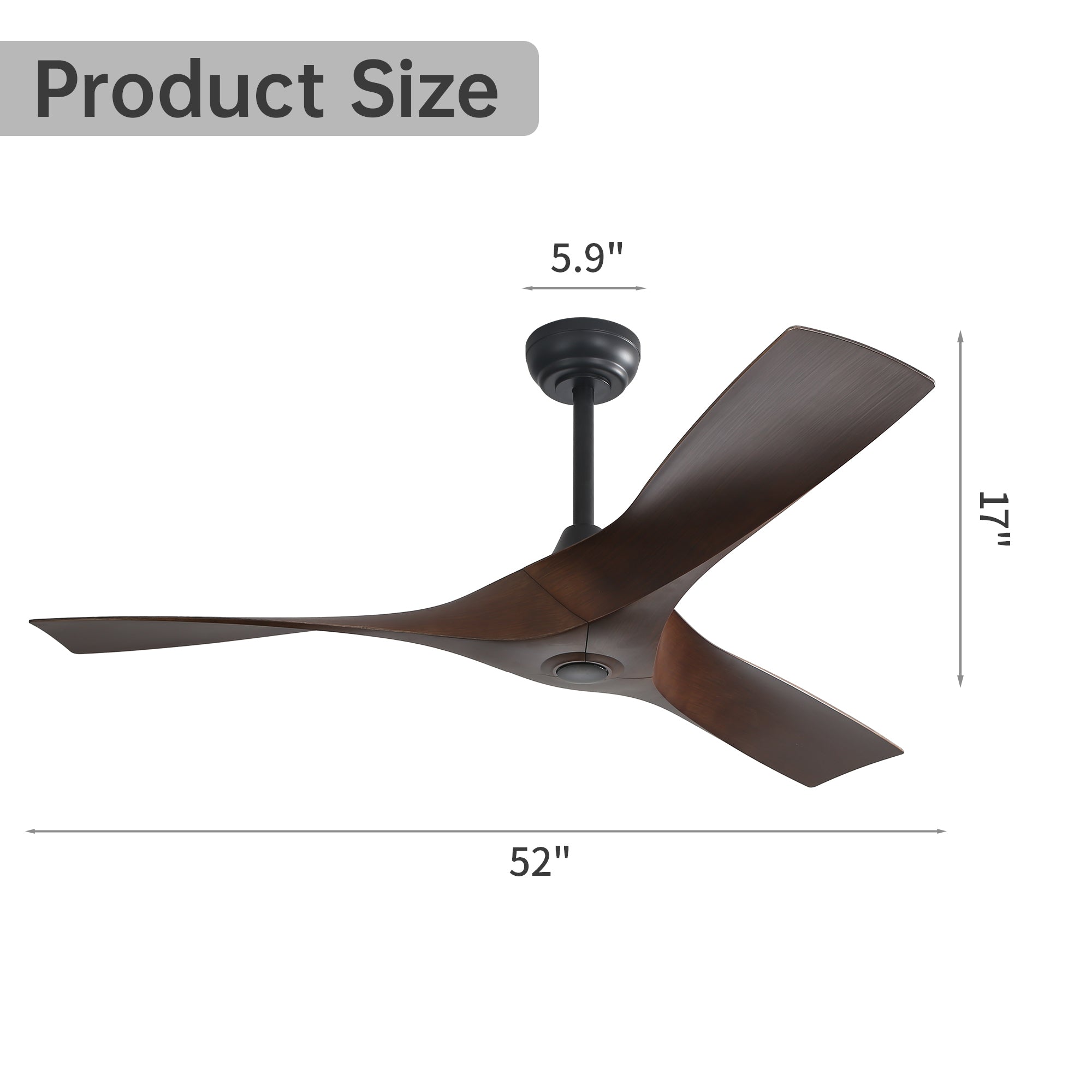 52 Inch Energy-Efficient Ceiling Fan Without Light 6 Speeds