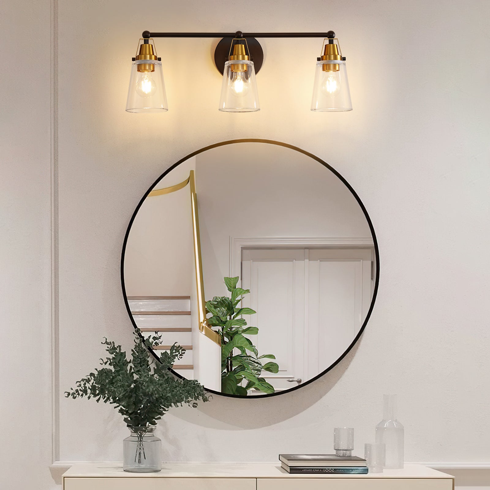 25.7" Dual-Tone Vanity Light: Matte Black + Bronze, 3 Lights