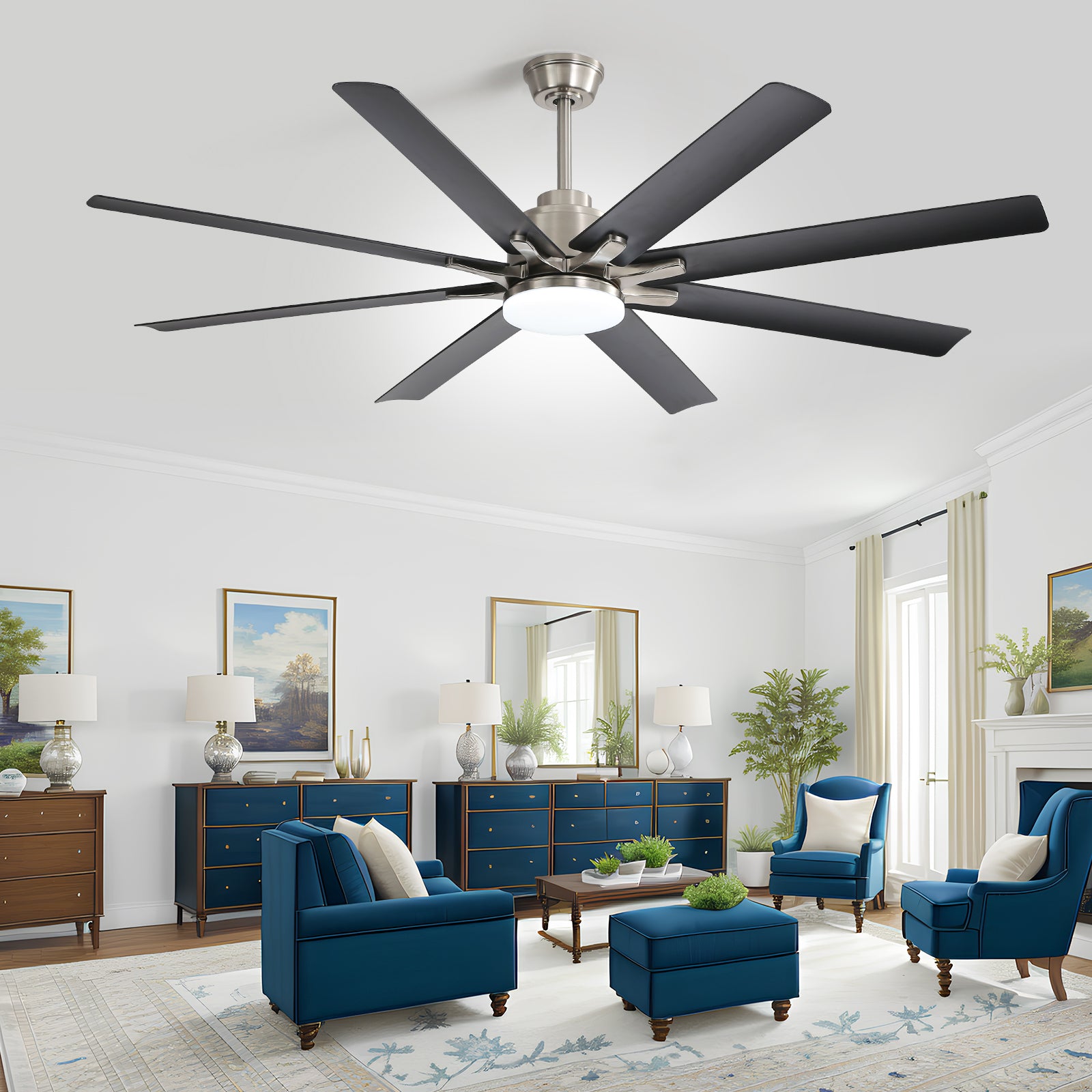 66" Nickel Large Ceiling Fan DC Motor with Remote 3CCT