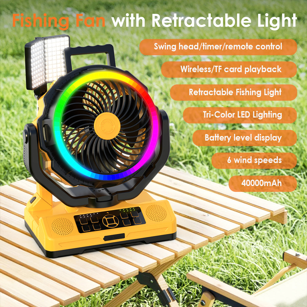 Rackora Pro F31 Rechargeable Fan 5-in-1 with Light, Speaker & Power Bank
