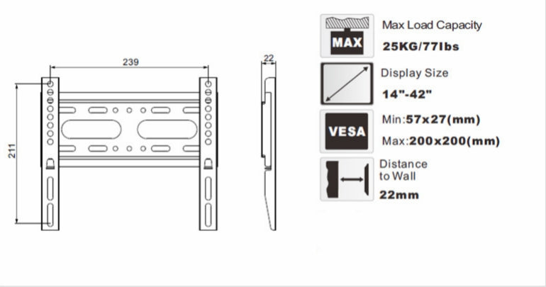 14-43 inch universal Rackora TV wall mount