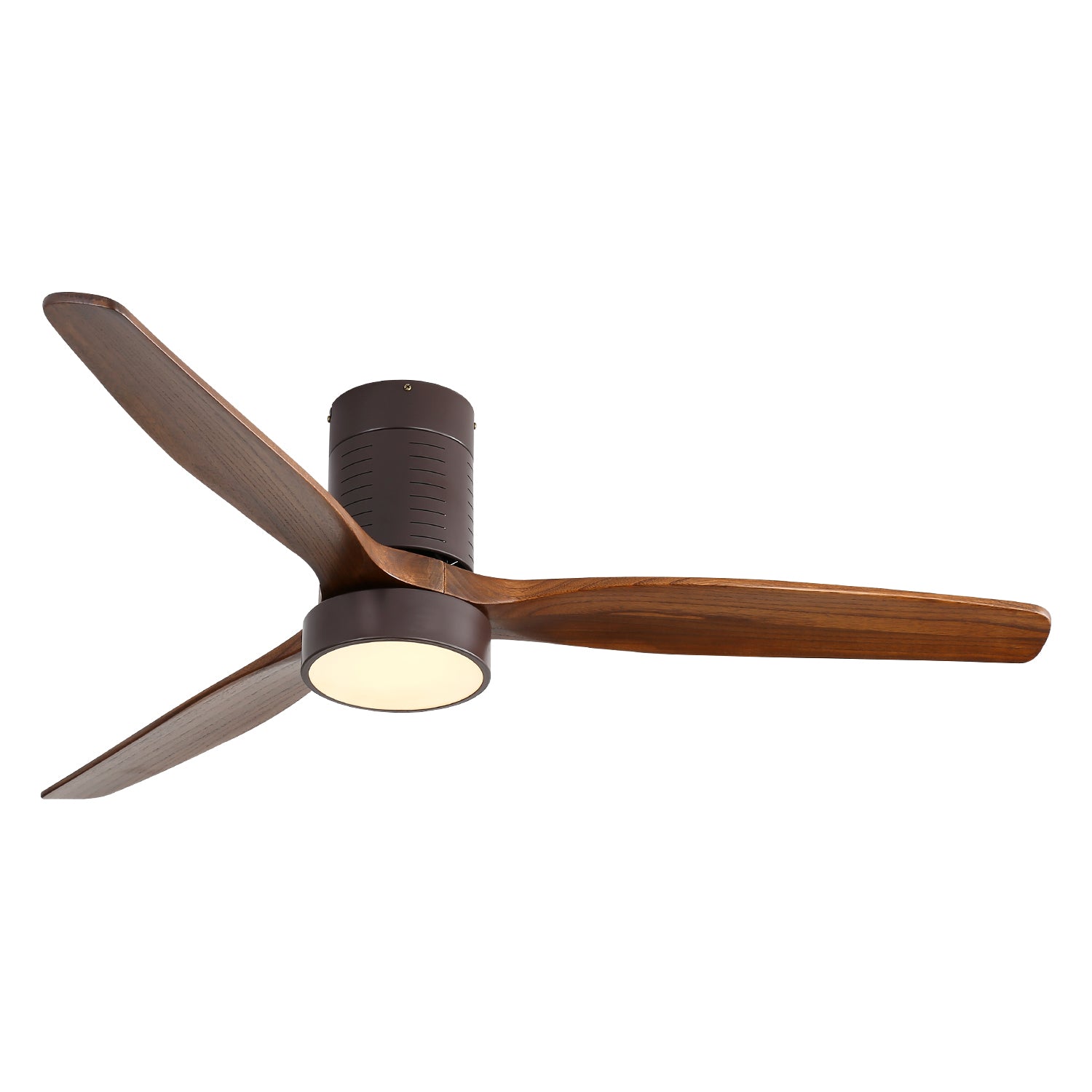 52 Inch Flush Mount Ceiling Fan with LED Light and Remote - Solid Wood Blades