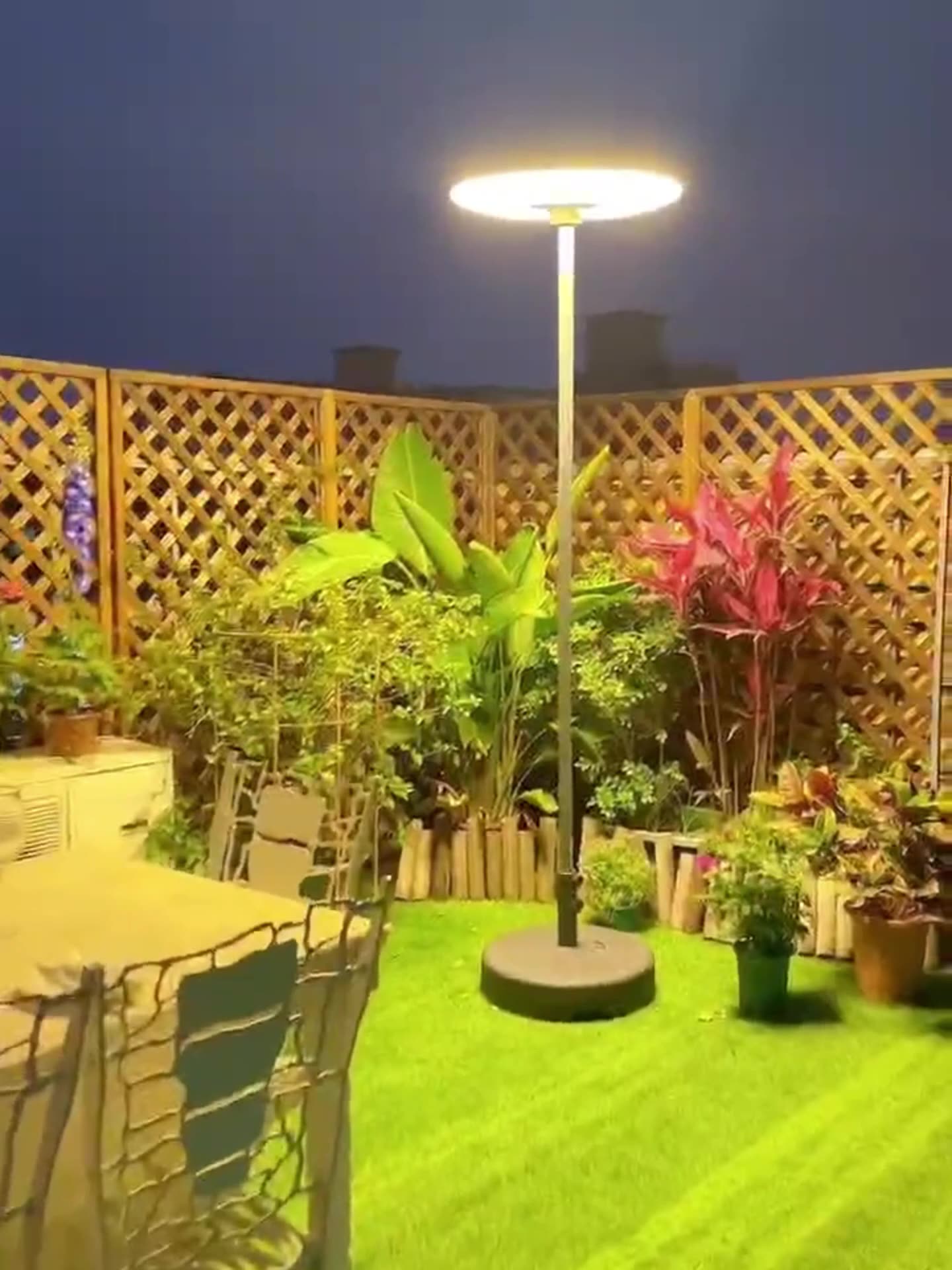 Portable Solar Security Light - 2.2M Flying Saucer Pole Light, Radar Motion Sensor, Triple Light Mode, IP65 Waterproof (12000mAh)