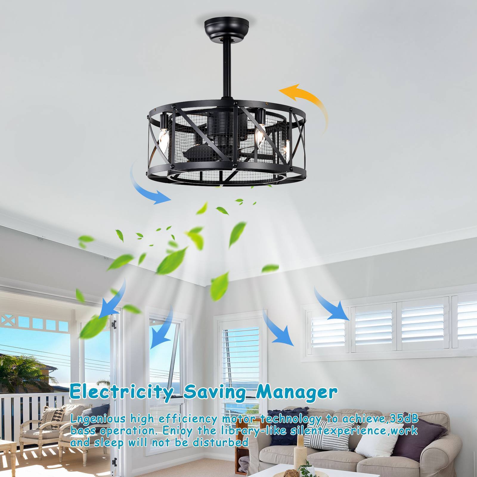 20" Industrial 5-Blade  Ceiling Fan with Remote Control For 15-25M²