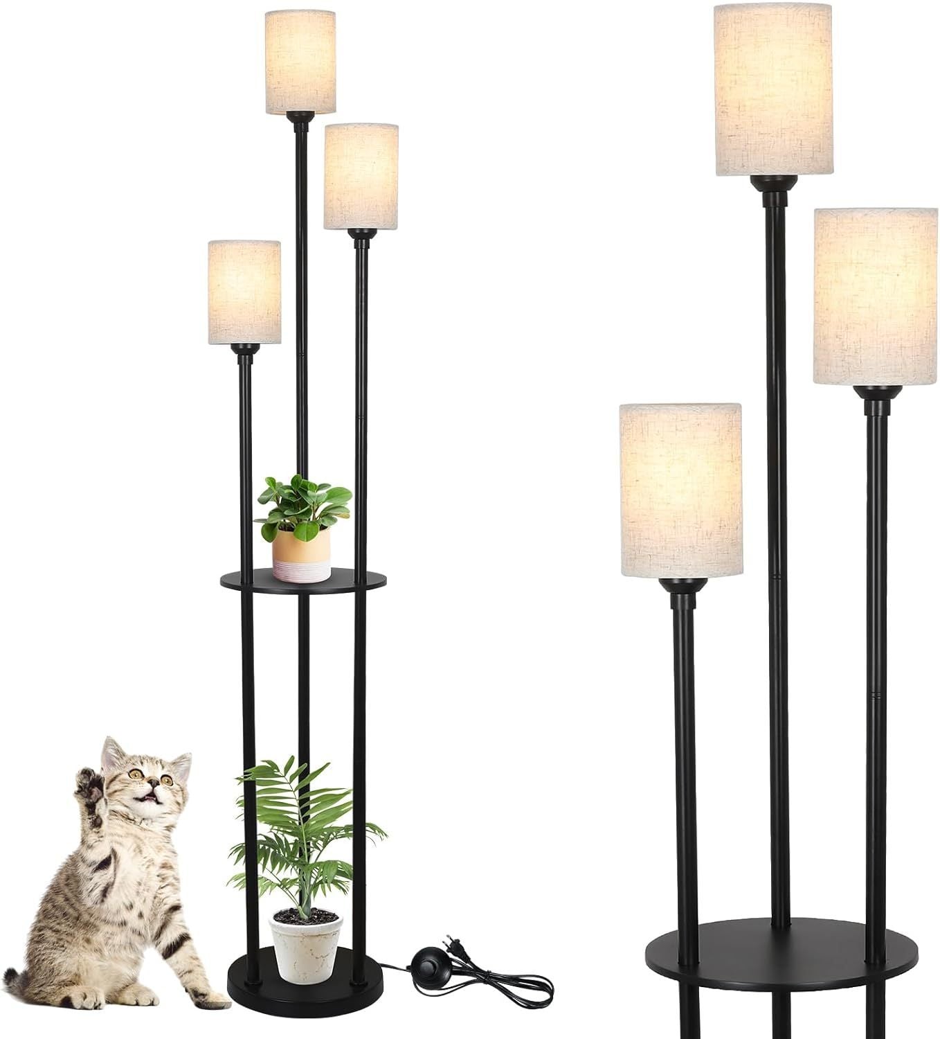 3-Lights 67inch Floor Lamp with Linen Shade and Foot Switch