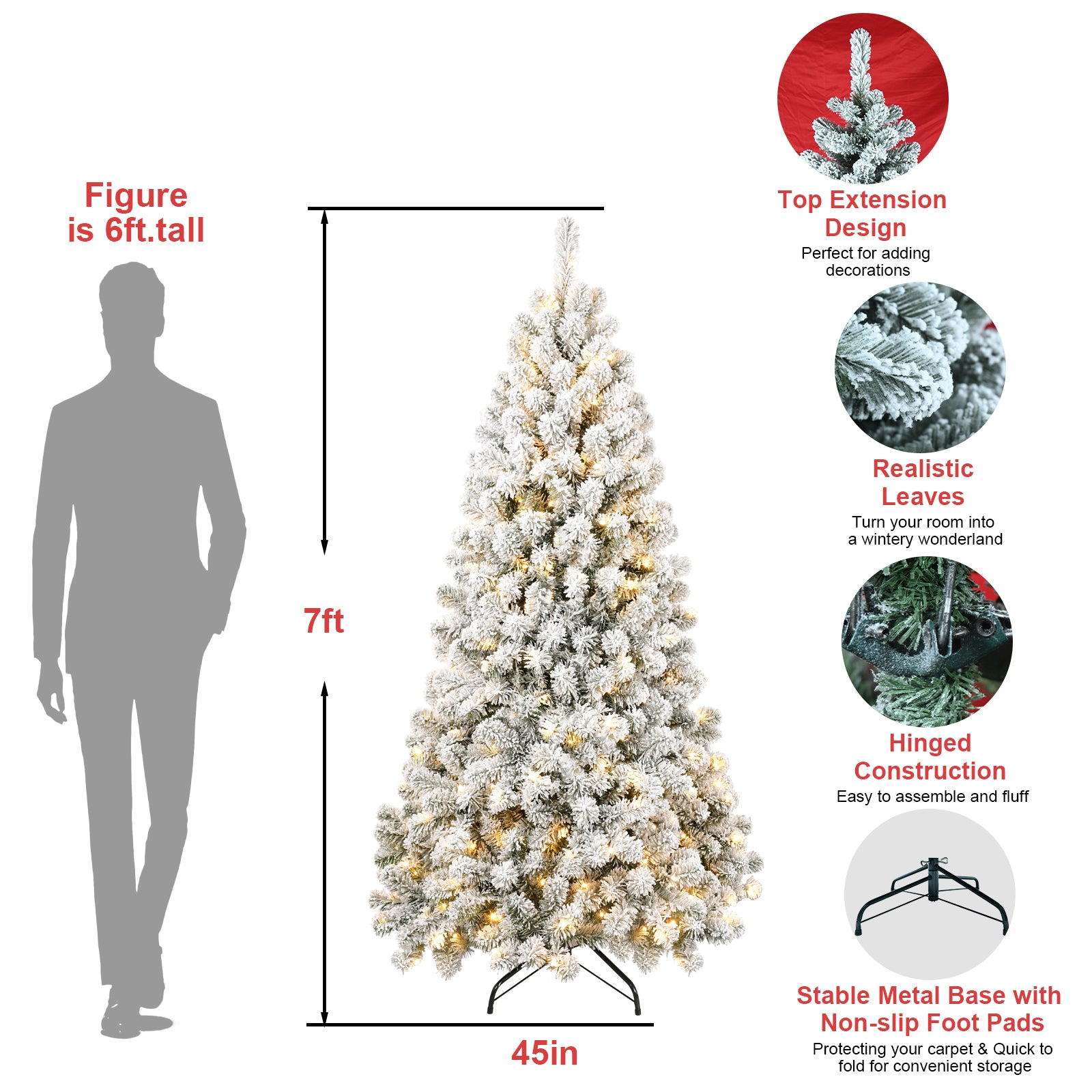 6FT Pre-lit Flocked Christmas Tree with 760 Memory Wire Tips