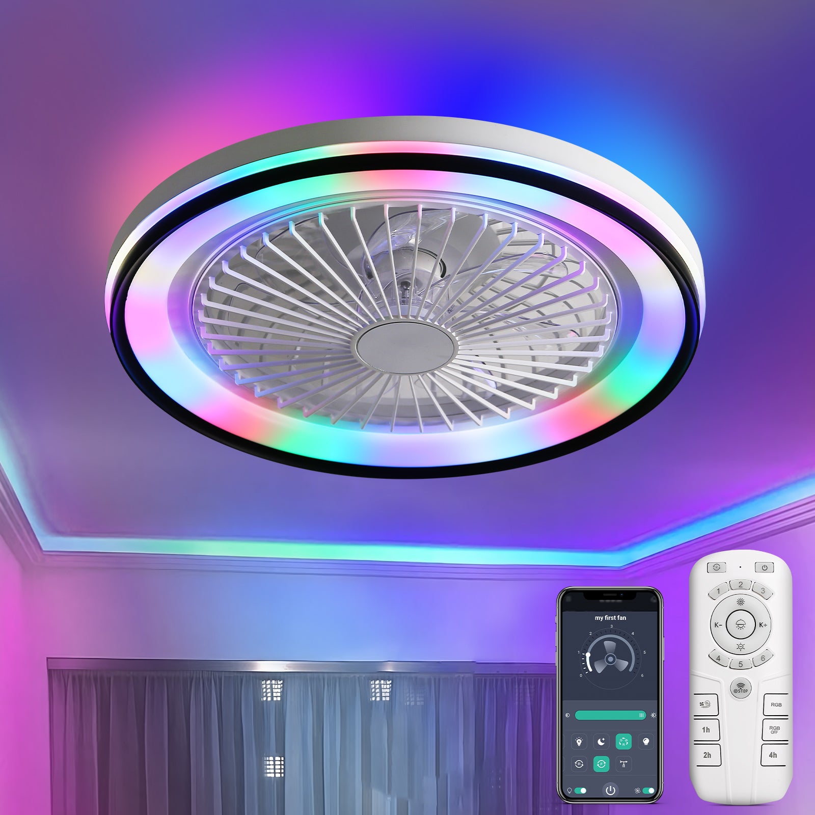 6 Speed RGB Dimmable Led Enclosed Ceiling Fan