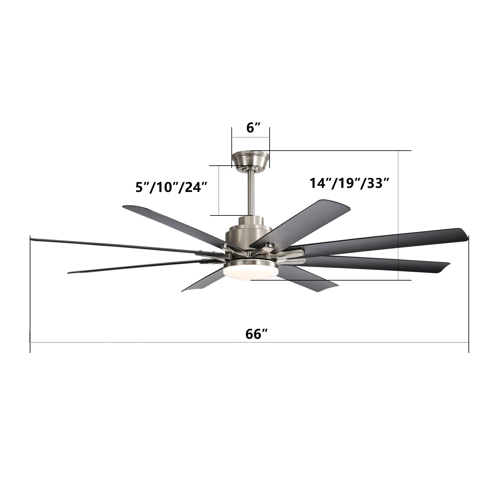 66" Nickel Large Ceiling Fan DC Motor with Remote 3CCT