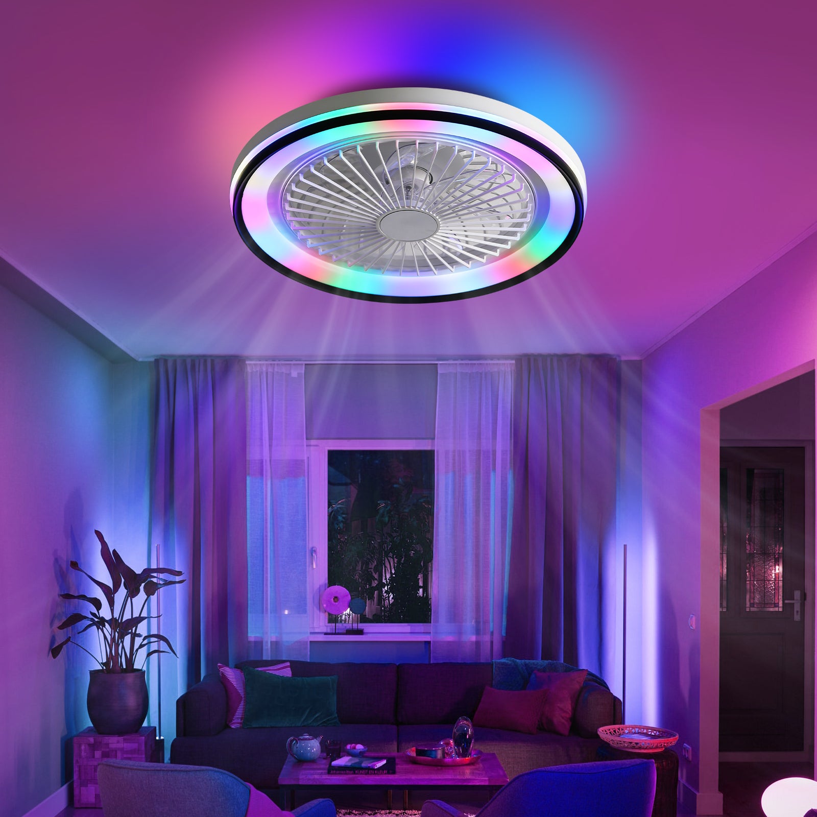 19" RGB Dimmable Led Enclosed Ceiling Fan