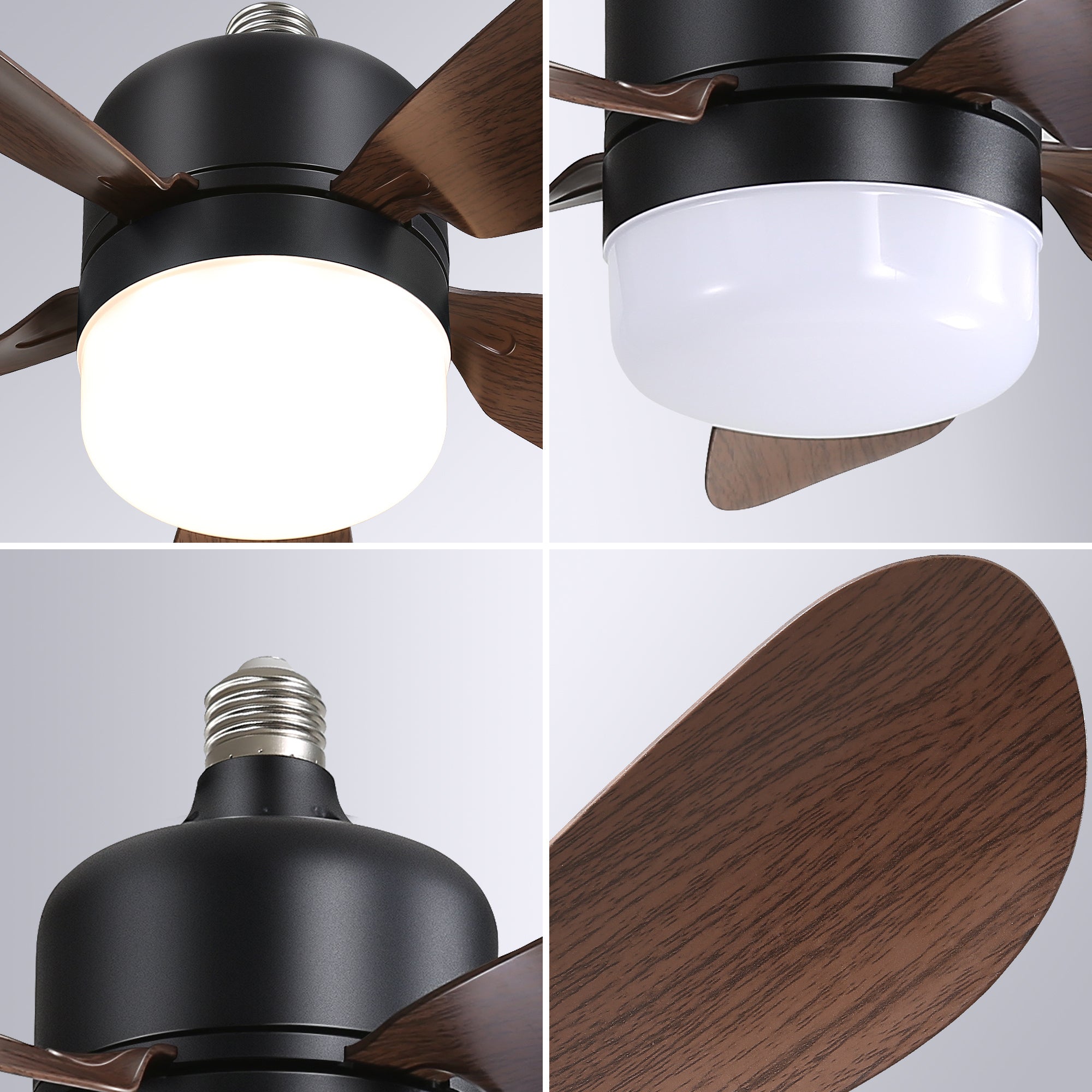 16 Inch Black Socket Light Ceiling Fans with 3 Lighting Color