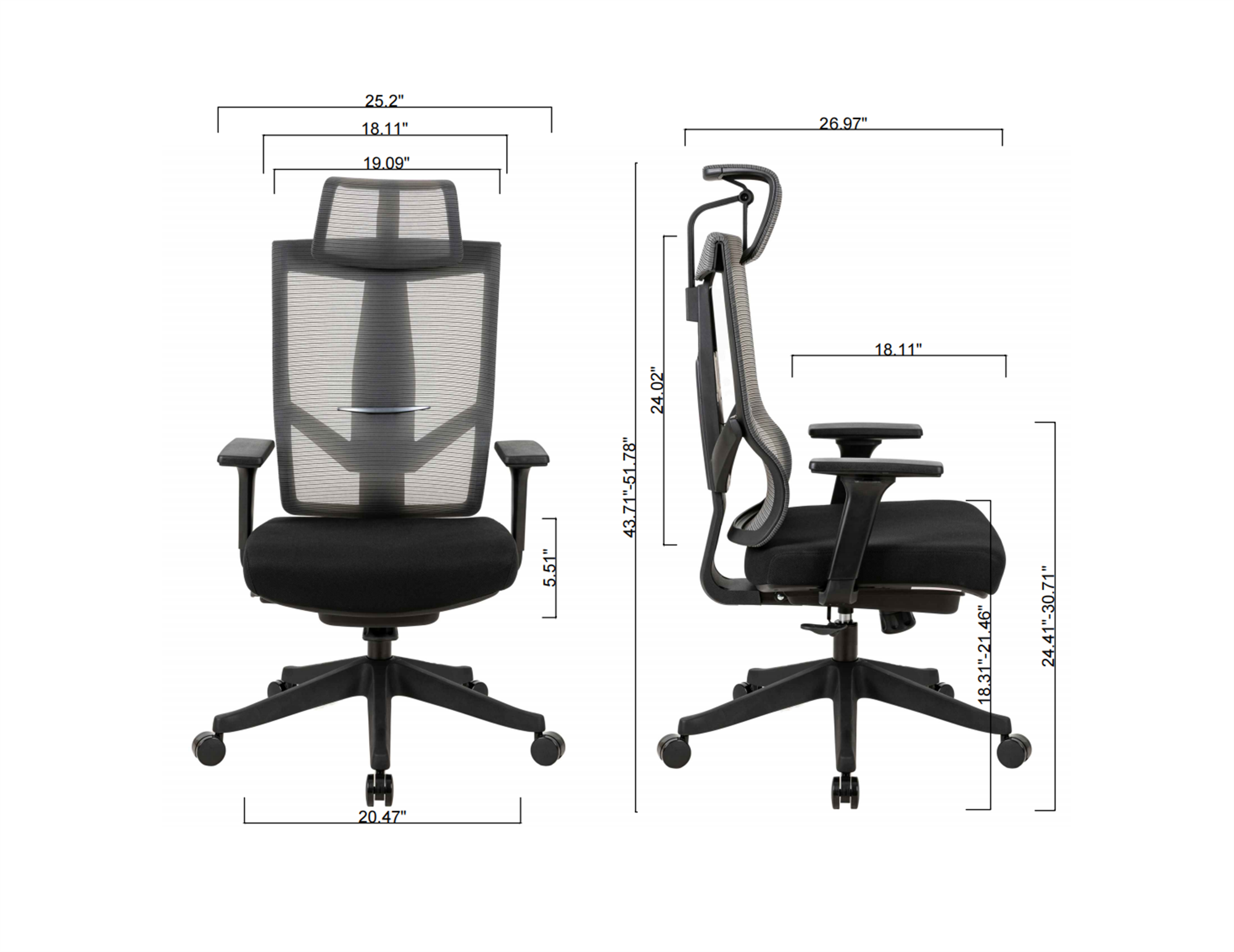 300lbs Ergonomic office chair with headrest and 2D armrest