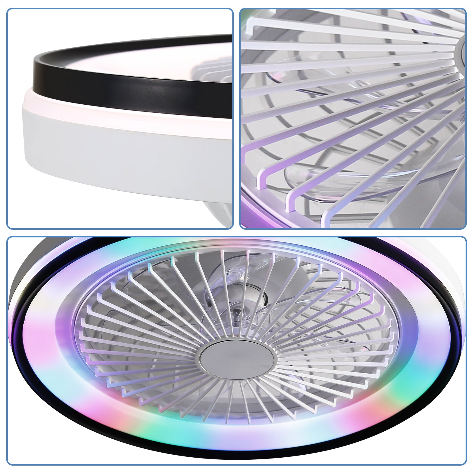 19" RGB Dimmable Led Enclosed Ceiling Fan