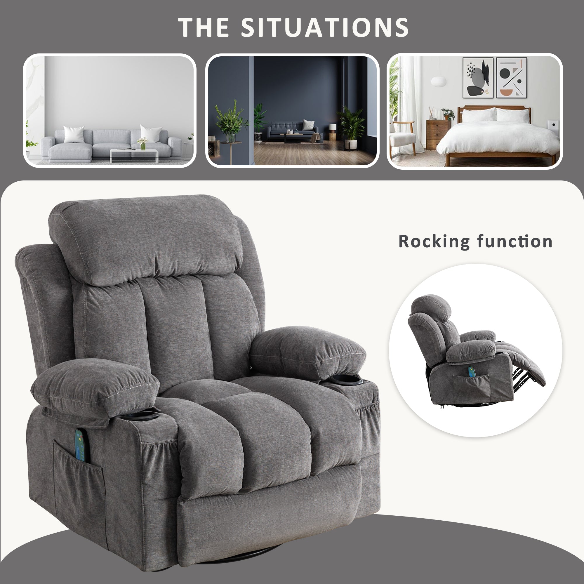 350 LBS Swinging recliner massage heated sofa