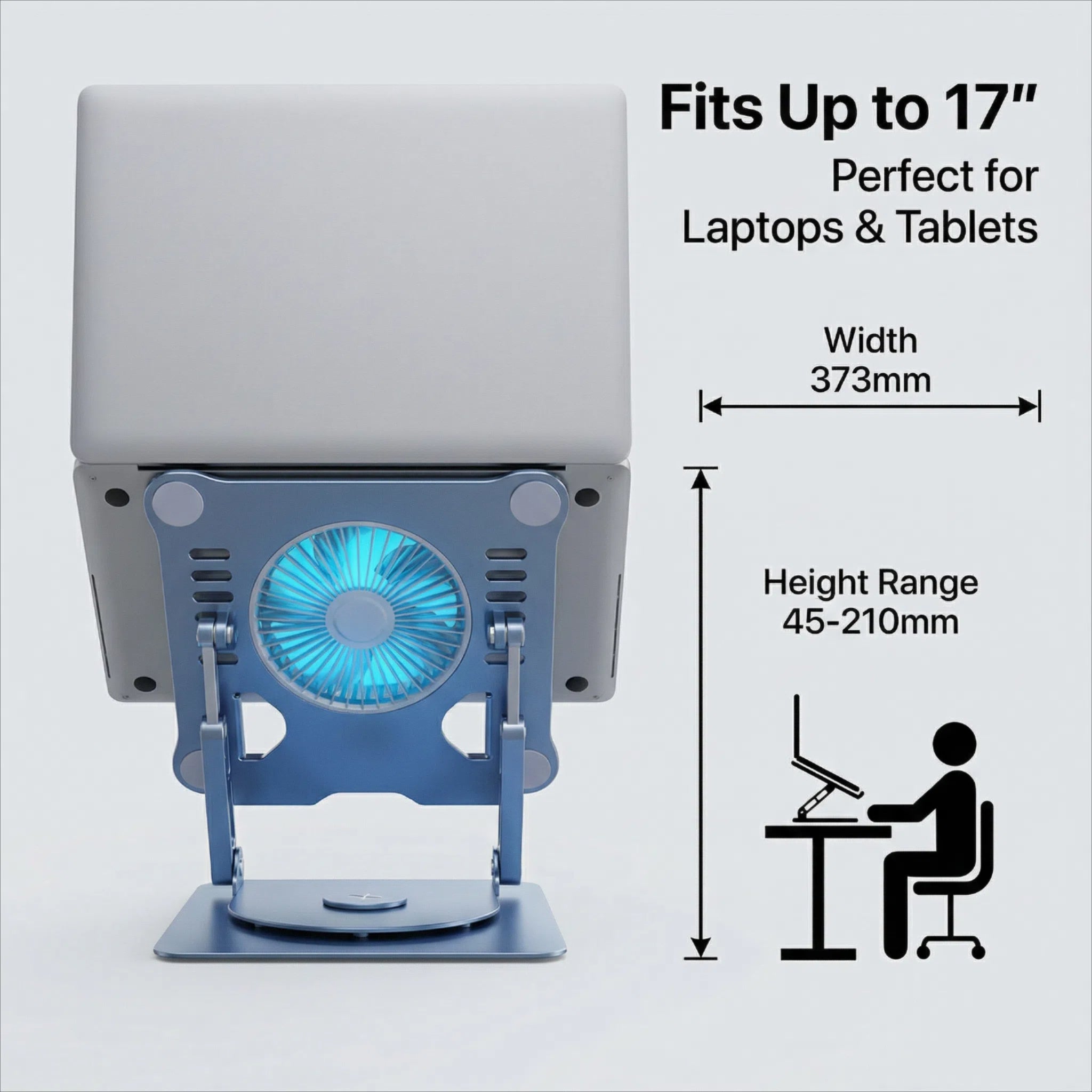 360° Rotating Laptop Stand with Cooling Fan - Adjustable Ergonomic Height, Foldable for 17" Laptops & Tablets