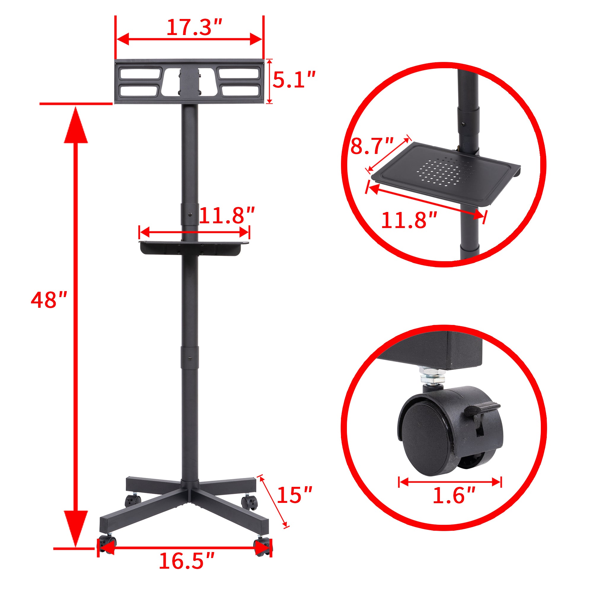 Mobile TV Stand 23-60 inch LED, LCD, OLED Flat, Curved TVs