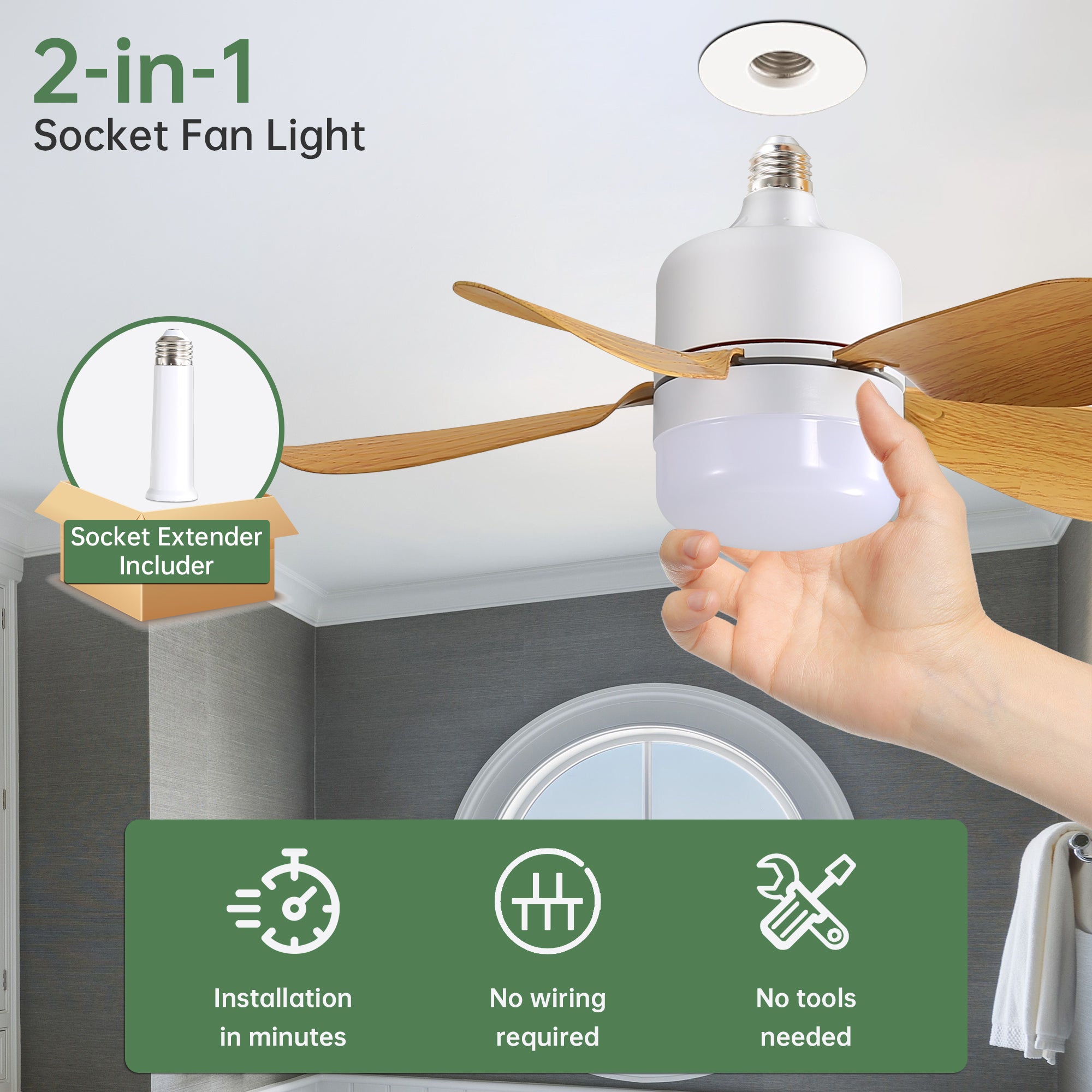 16 Inch Socket Ceiling Fans with Dimmable LED Light