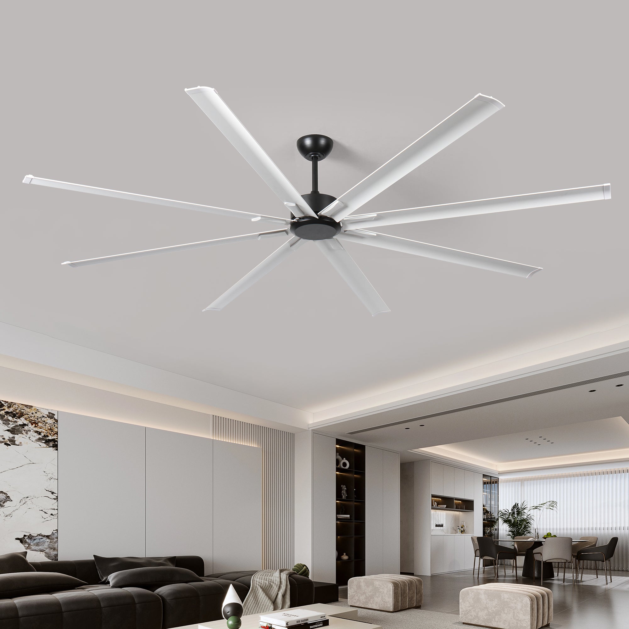 96" Durable Aluminum Double-Layer Blades Large Ceiling Fan Remote Control, 6-Speed Noiseless